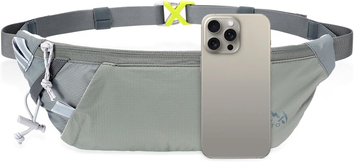 INOXTO Slim Running Belt Fanny Pack for Women and Men Sports Waist Bag Pack with 300ml Water Bottle for Running Walking Cycling Hiking Reflective Running Pouch Belt for All Phones (Black) (Gray)