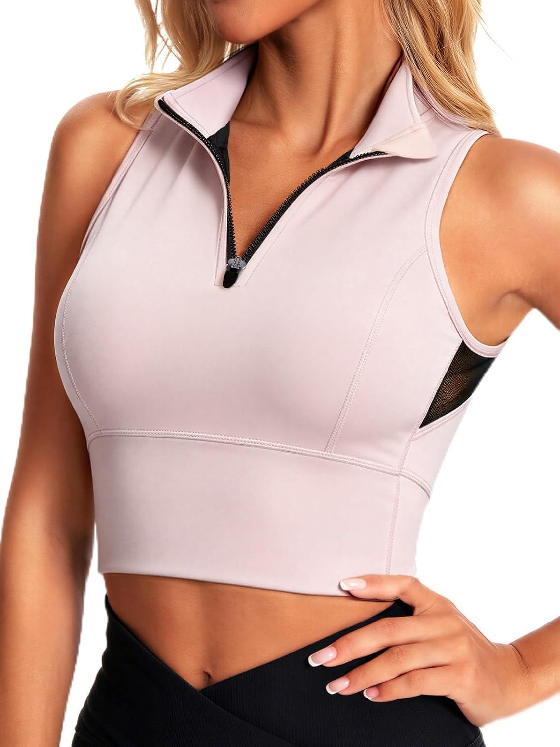 AARYA Zip Front Cropped Workout Tank Tops with Built in Bra