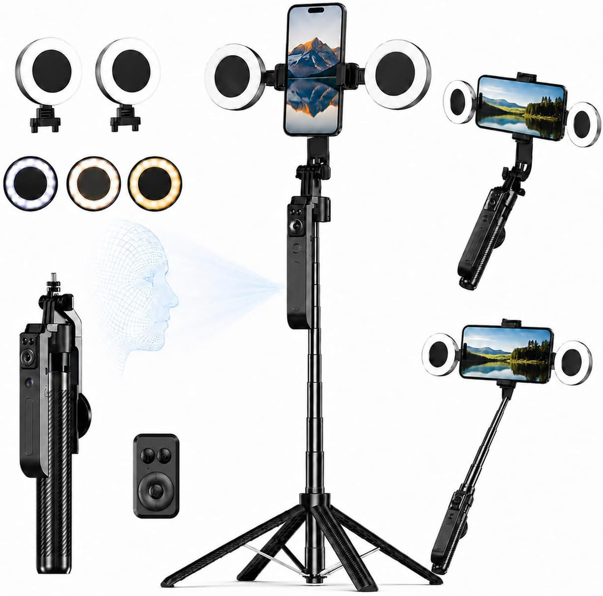 Tripod for iPhone, Black 70.9 in Auto Face Tracking Selfie Stick for iPhone