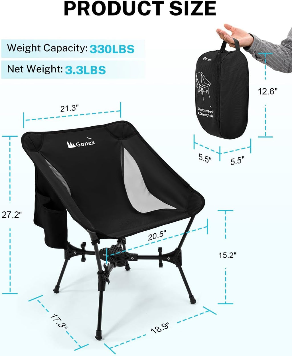 Gonex Portable Camping Chair, Compact Collapsible Backpacking Camp Chair