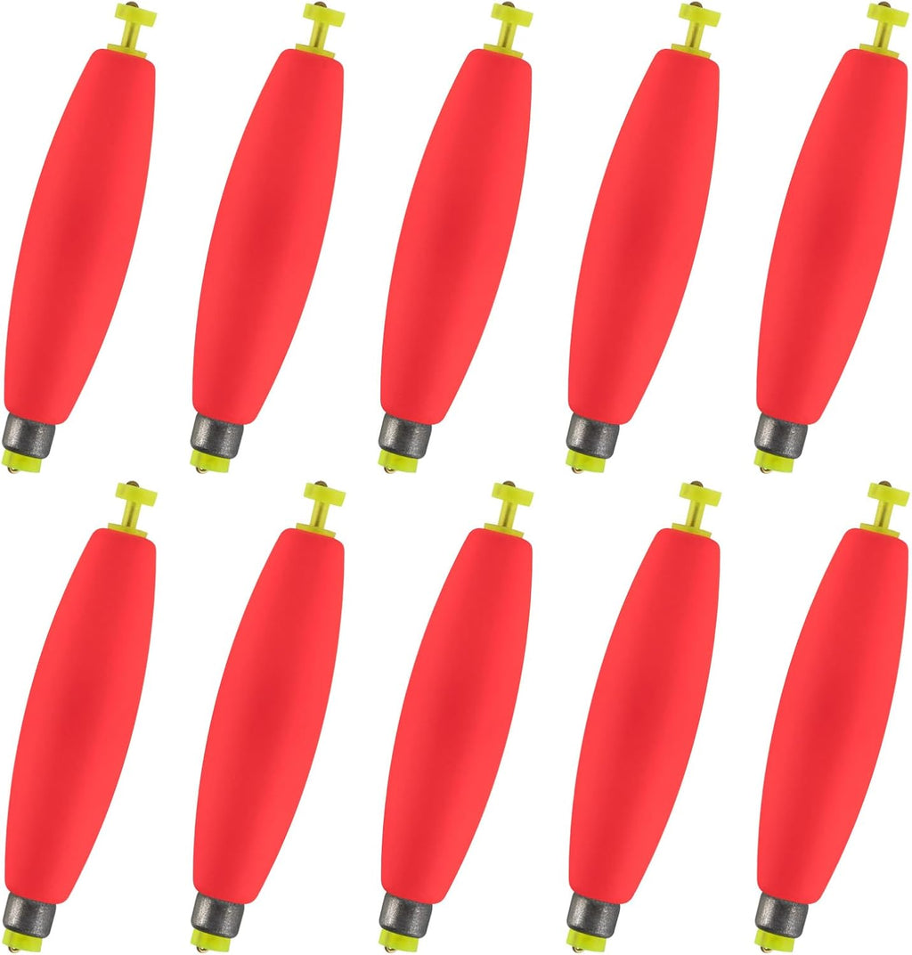 Alwonder 10-Pack Fishing Bobbers Floats, Weighted Bobbers for Fishing Cigar EVA Foam Snap-on Floats Corks Floaters Buoys for Crappie Bass Panfish Bluegills Trout