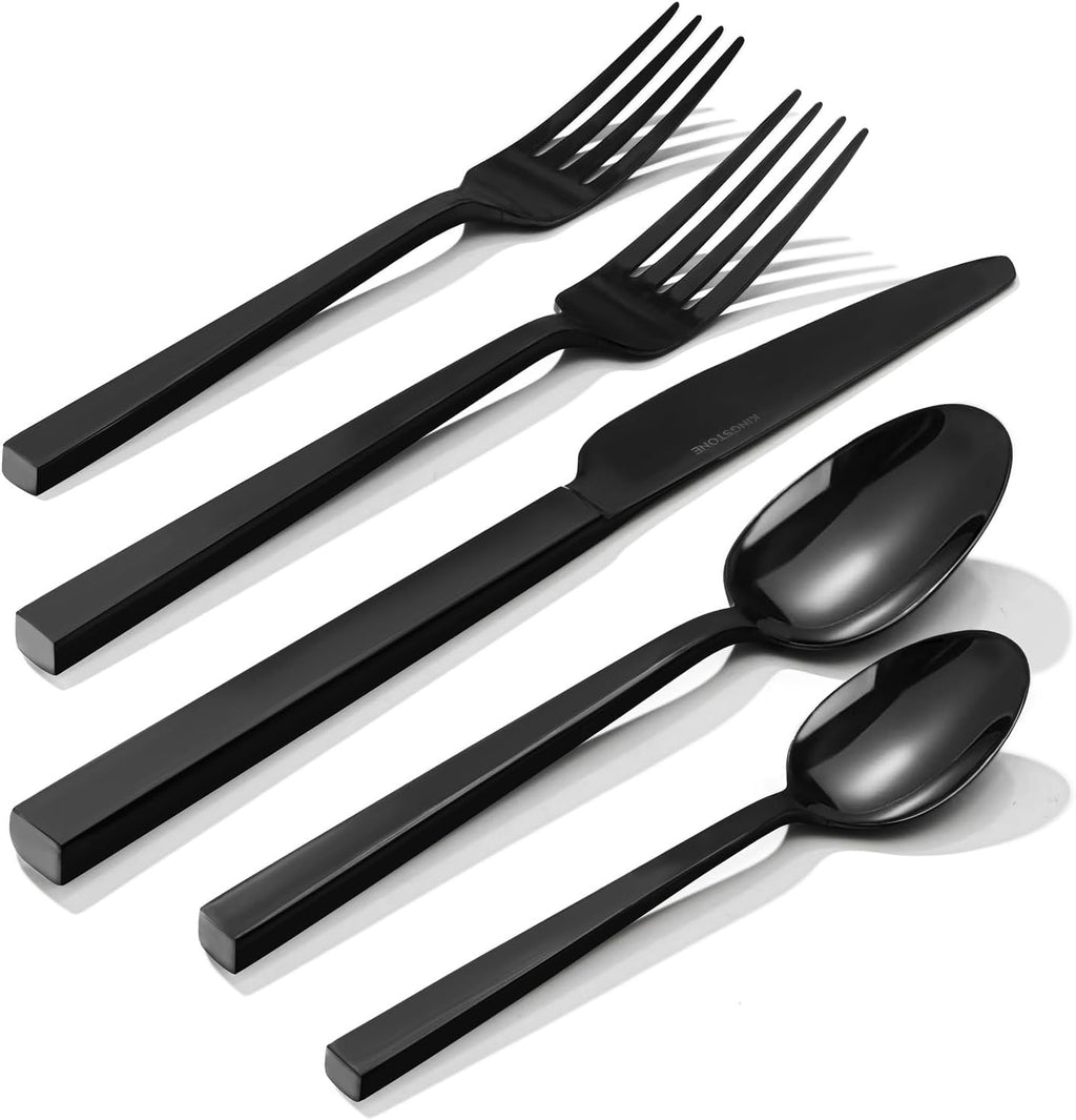 Black Silverware Set for 4, 20 Piece Flatware Set, Stainless Steel