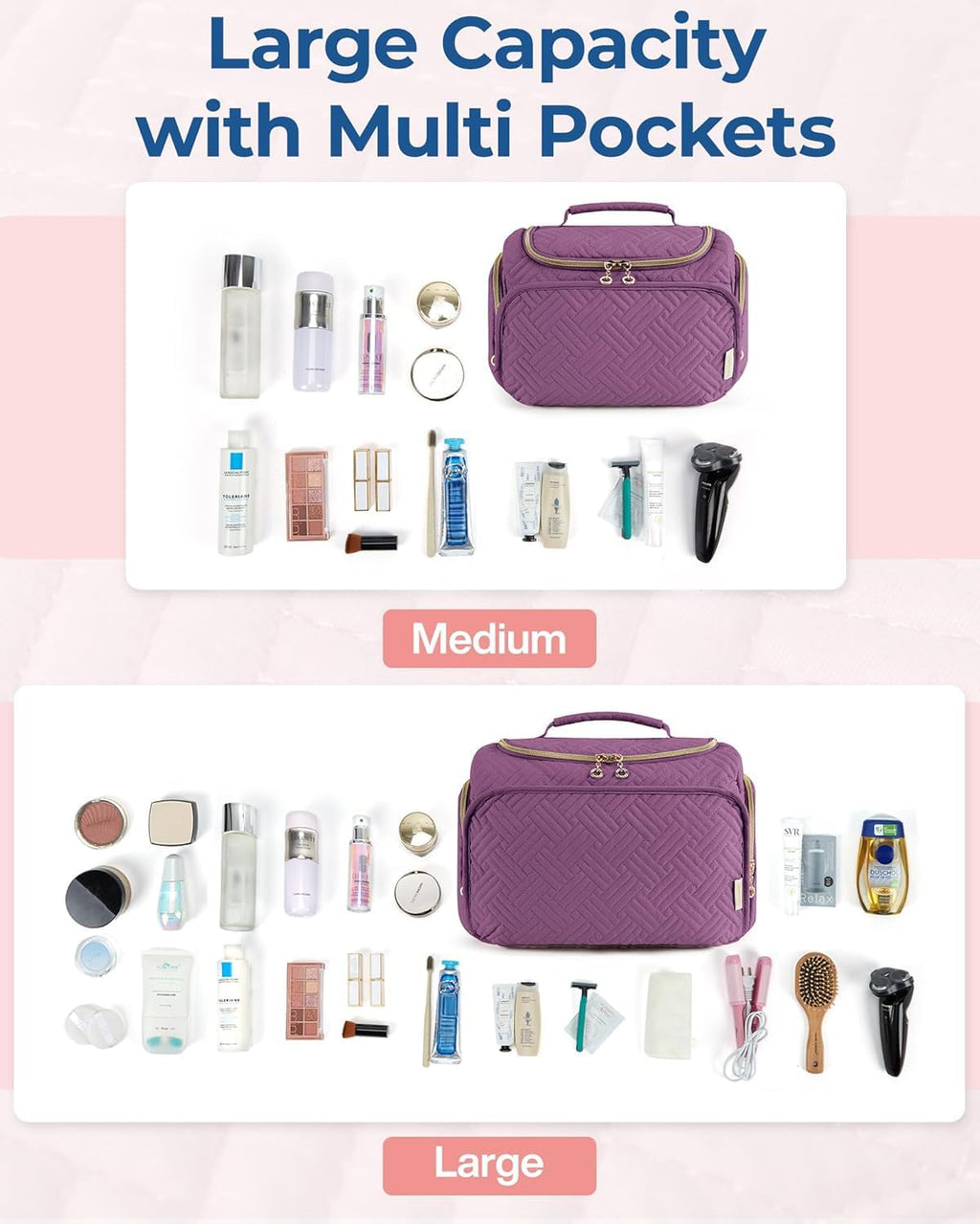 BAGSMART Travel Toiletry Bag for Women, Cosmetic Bag Makeup Bag Organizer with Handle, Travel Bag for Toiletries, Travel Accessories, Full Sized Container