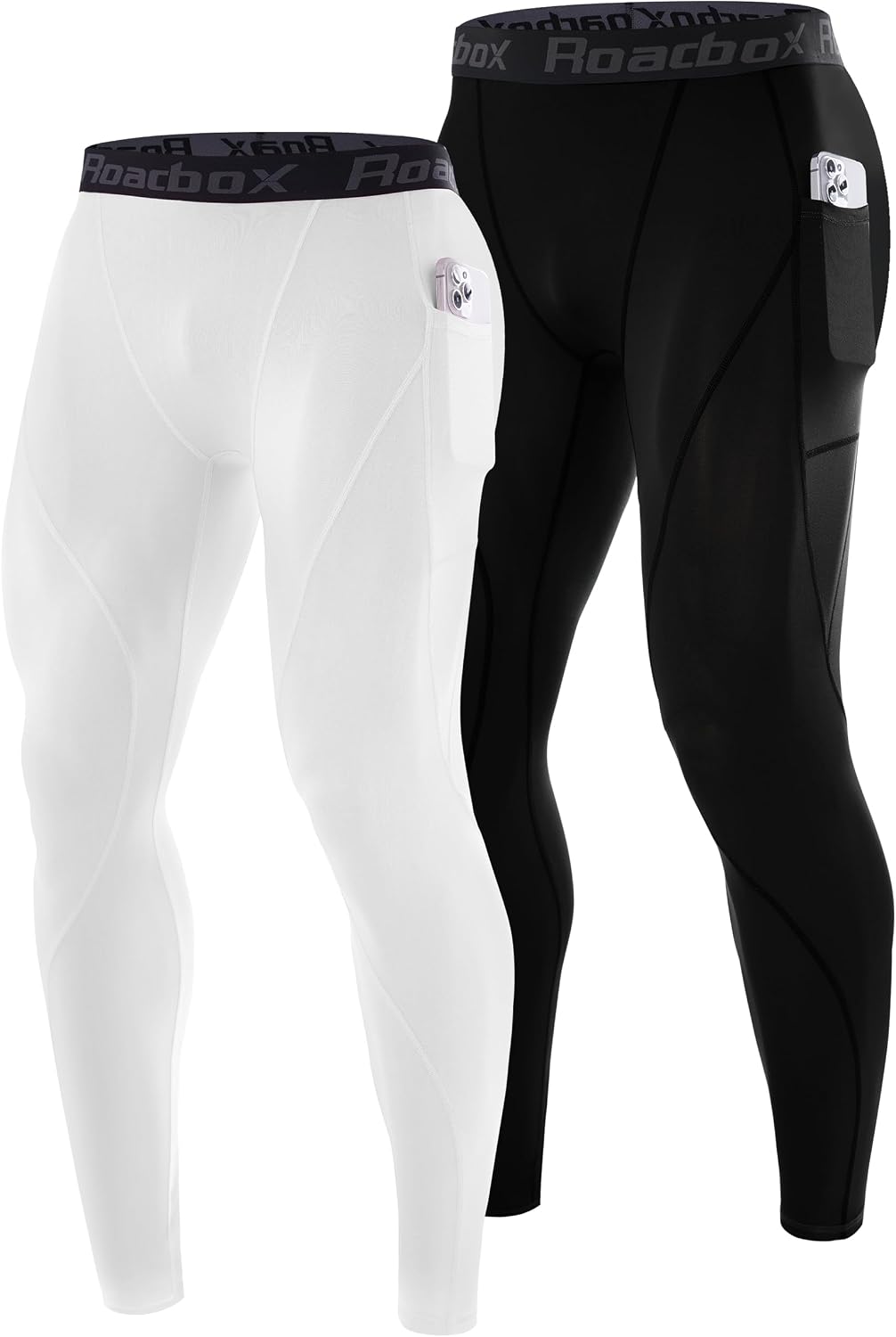 Roadbox 2 Pack Mens Compression Pants, Running Tights Leggings with Pockets