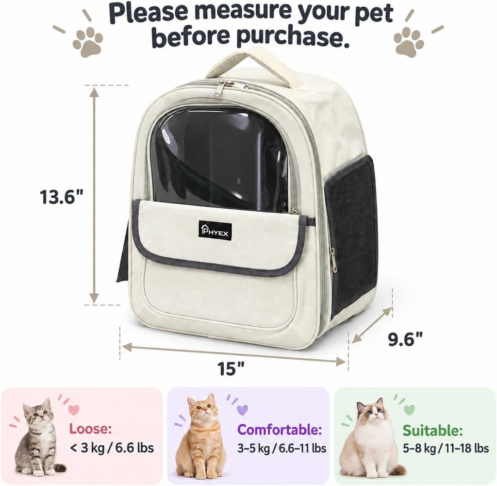Cat Backpack Carrier 15" L x 9.6" W x 13.6" H, Off-White