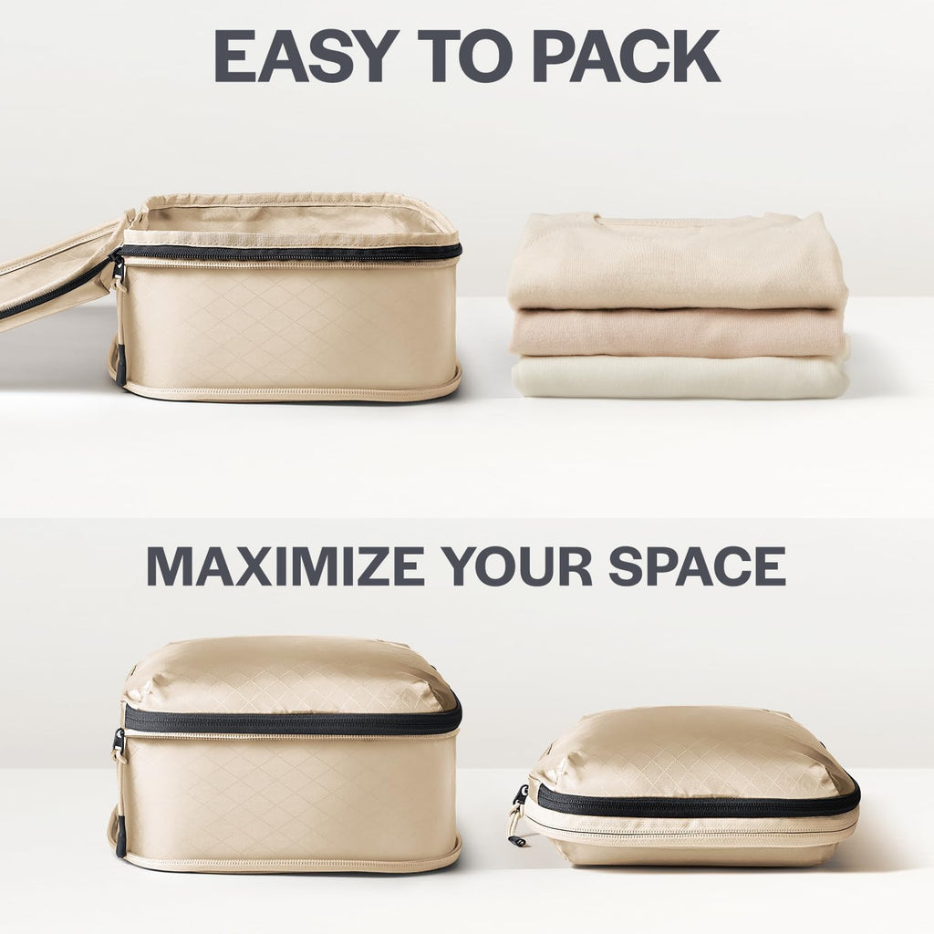 Aerotrunk Ultralight Compression Packing Cubes for Travel, 3-Pack, Beige