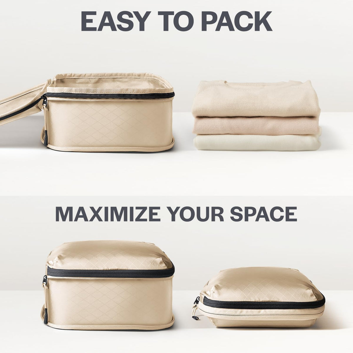 Aerotrunk Ultralight Compression Packing Cubes for Travel, 3-Pack, Beige