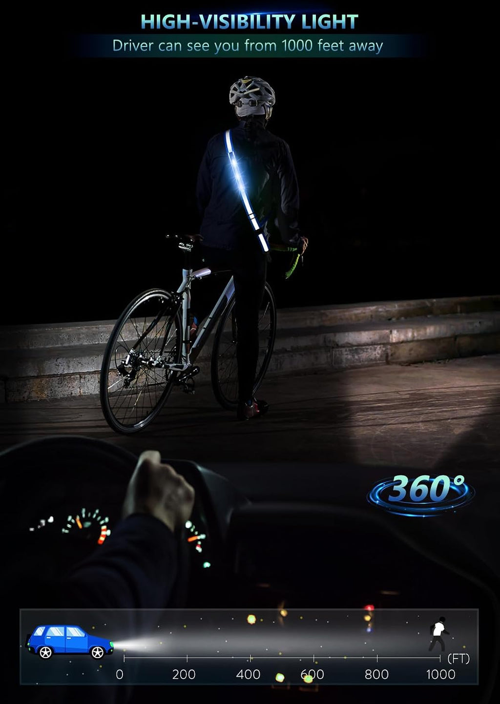 Fokia Kunbio LED Reflective Belt Sash for Walking at Night,Running Safety Gear LED Light Up Running Belt for Runners Walkers