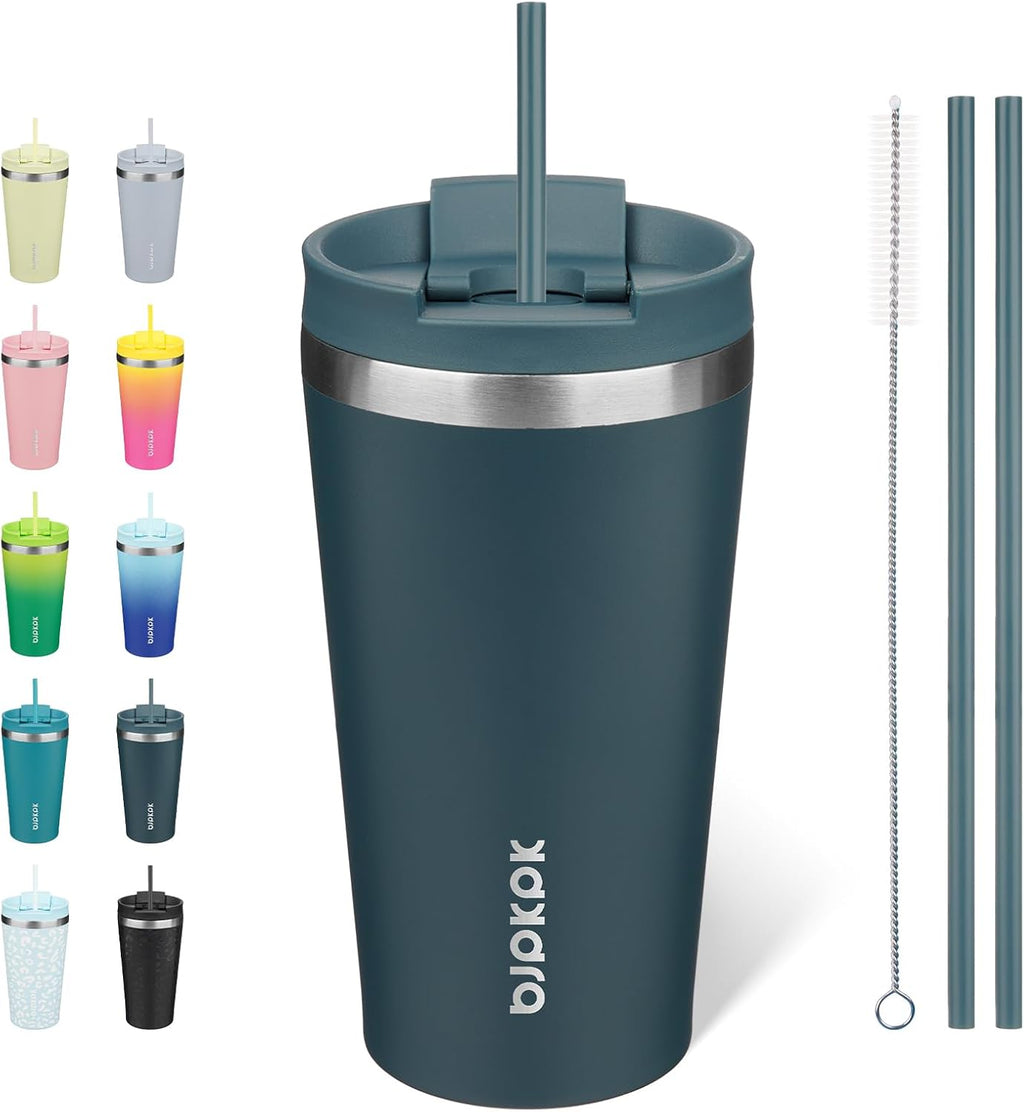 BJPKPK 18 oz Coffee Tumbler with Straw, Insulated Stainless Steel Cup