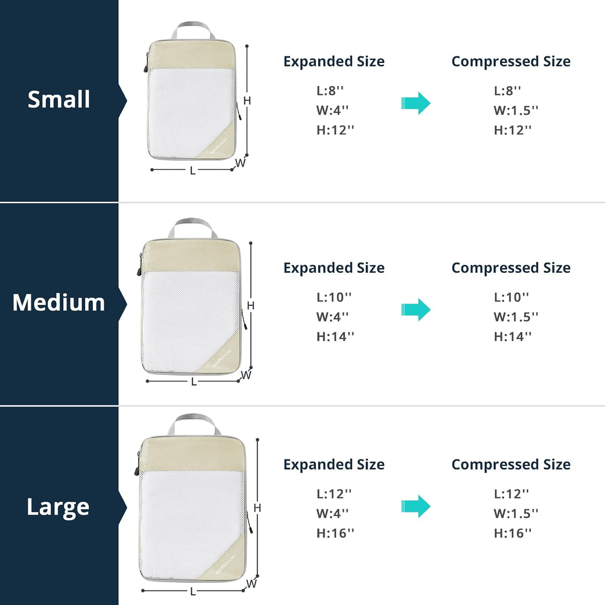 NICOSHOW Compression Packing Cubes 6 Set, Compressible Space-Saving Packing Cubes for Travel - Compression Bags, Luggage Organizer, Travel Essentials for Women, Beige