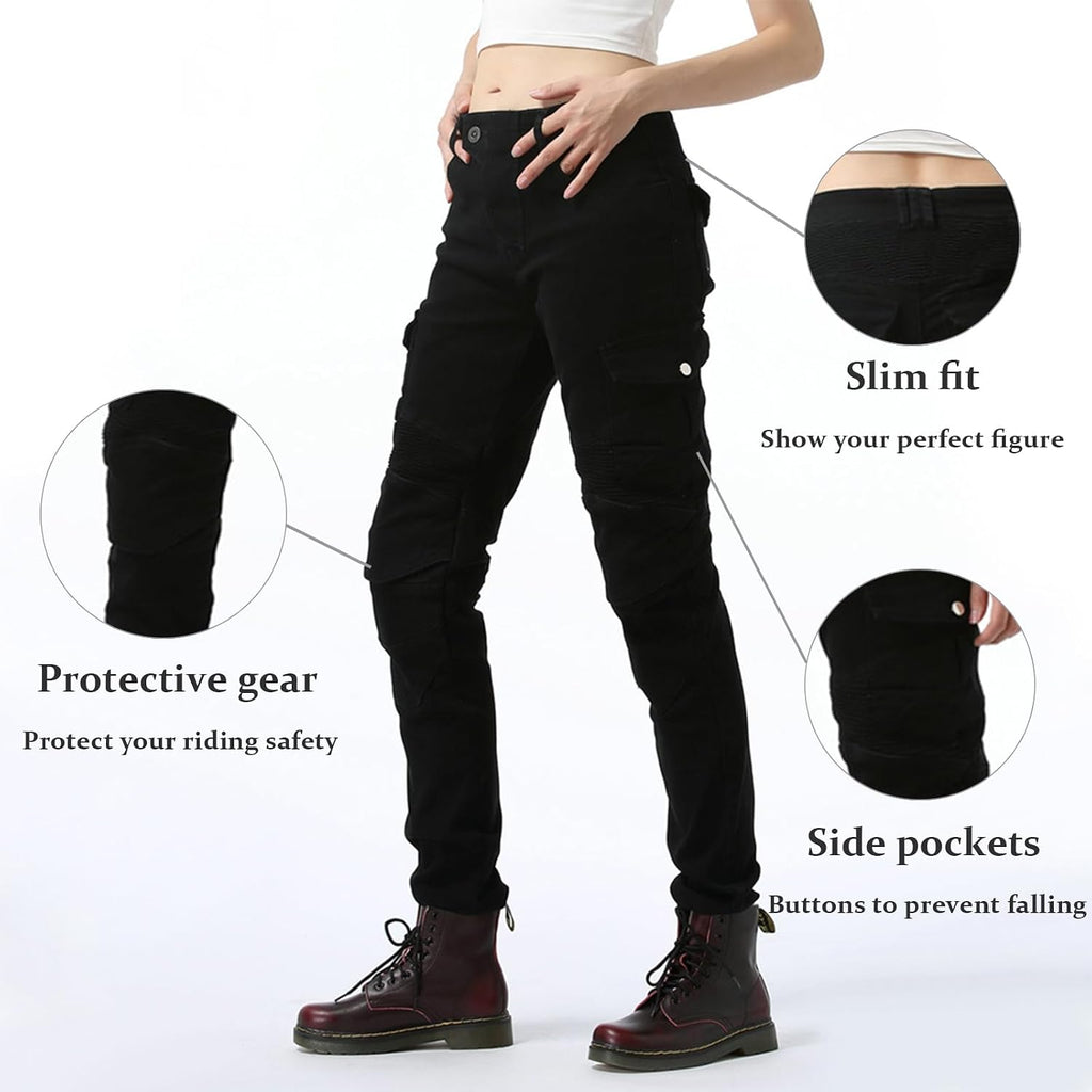 LOMENG Motorcycle Riding Pants Women with CE Level 2 Removable Armor