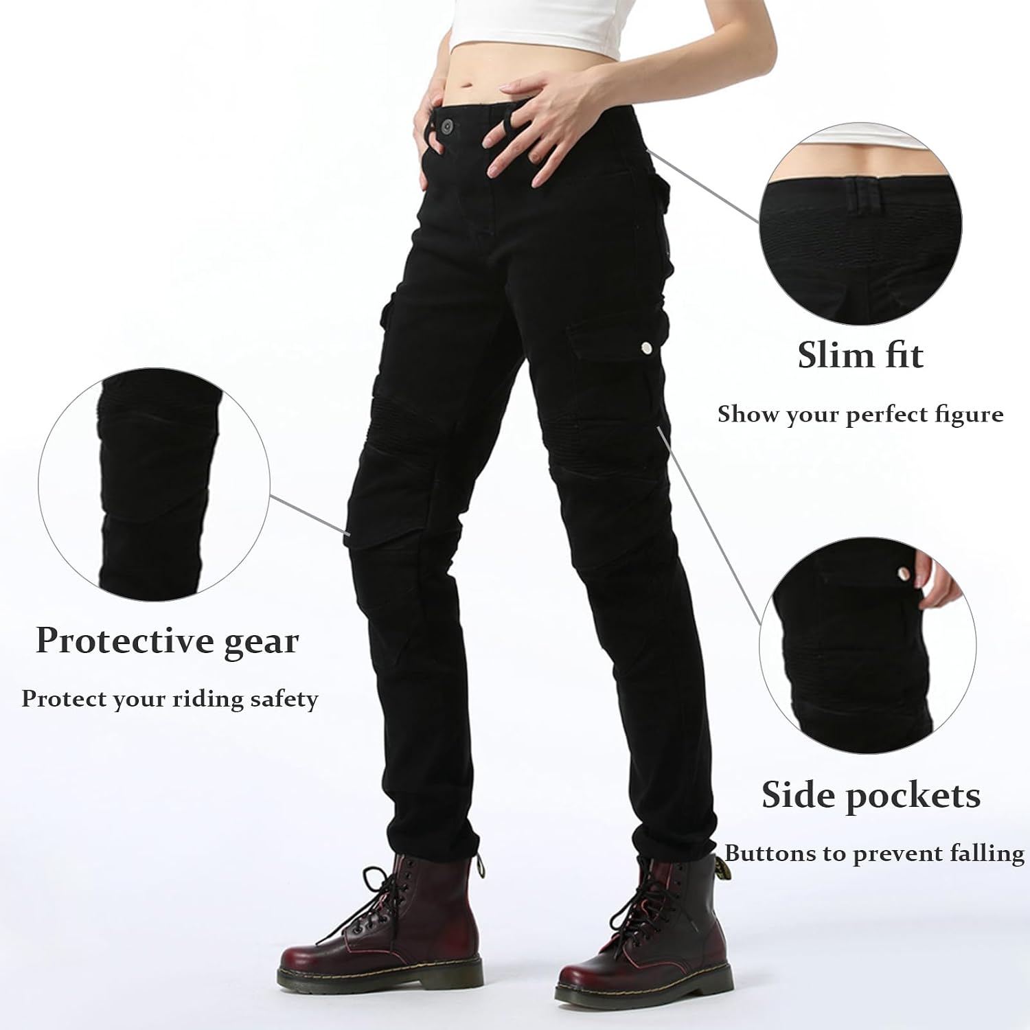 LOMENG Motorcycle Riding Pants Women with CE Level 2 Removable Armor