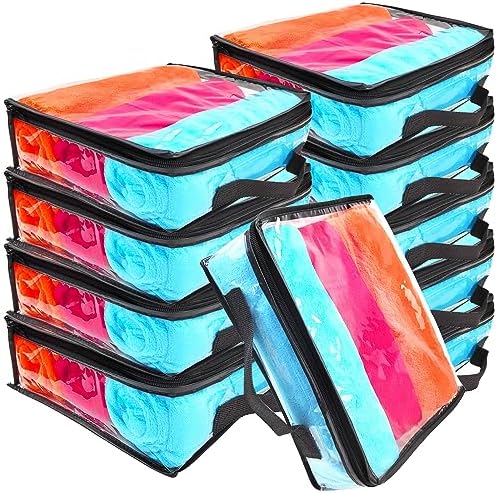 10 Pieces Large Clear Travel Packing Cube ，Clear Vinyl Zippered Storage Bags See Through Moving Bag Plastic Storage Bags PVC Multipurpose Pouch with Handle for Sweater Shirts Dress Storage