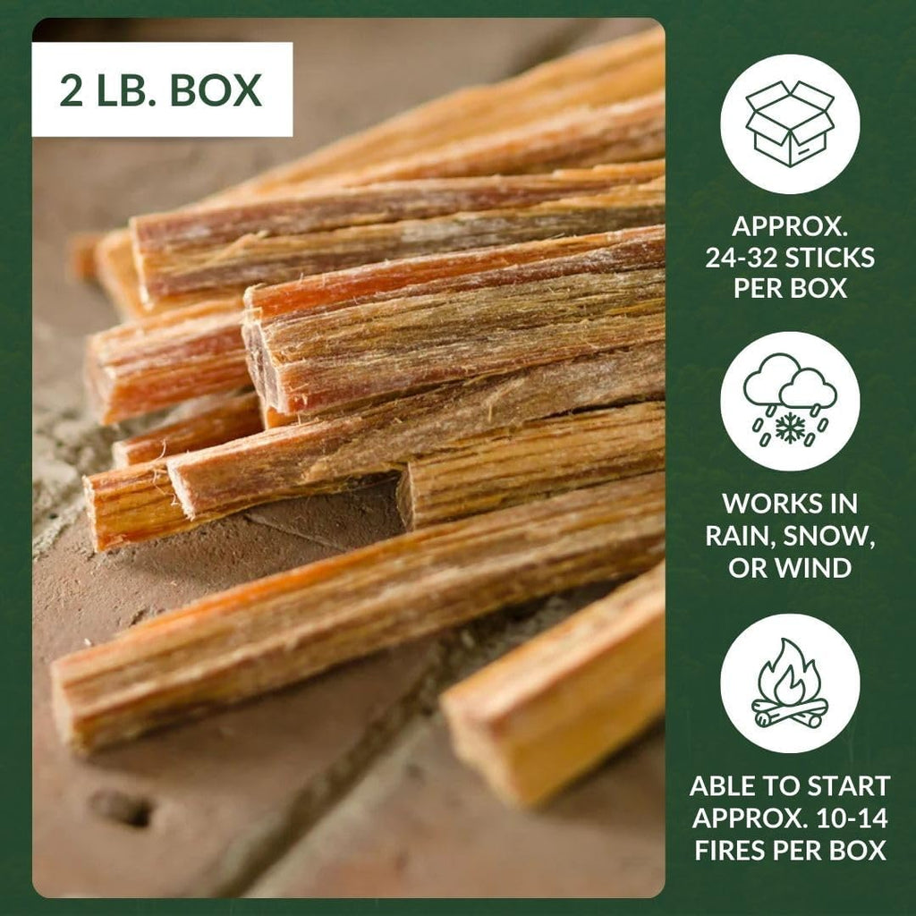 Plow & Hearth 2 LBS Fatwood Fire Starter Sticks Organic Kindling, Easy Ignition Fat Wood, All Natural Firestarters for Fire Pit, Wood Stoves, Fireplaces, Campfires, Bonfires, BBQ