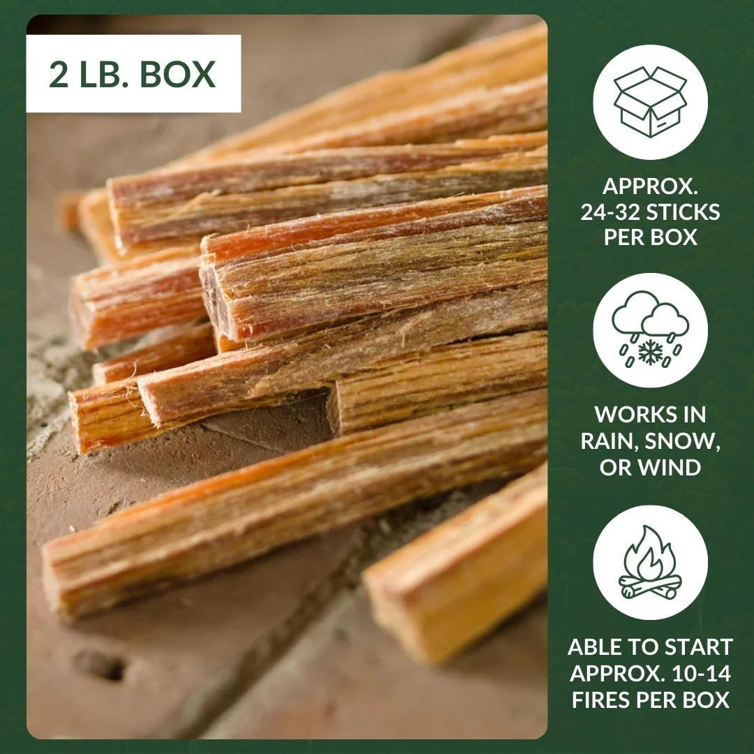 Plow & Hearth 2 LBS Fatwood Fire Starter Sticks Organic Kindling, Easy Ignition Fat Wood, All Natural Firestarters for Fire Pit, Wood Stoves, Fireplaces, Campfires, Bonfires, BBQ