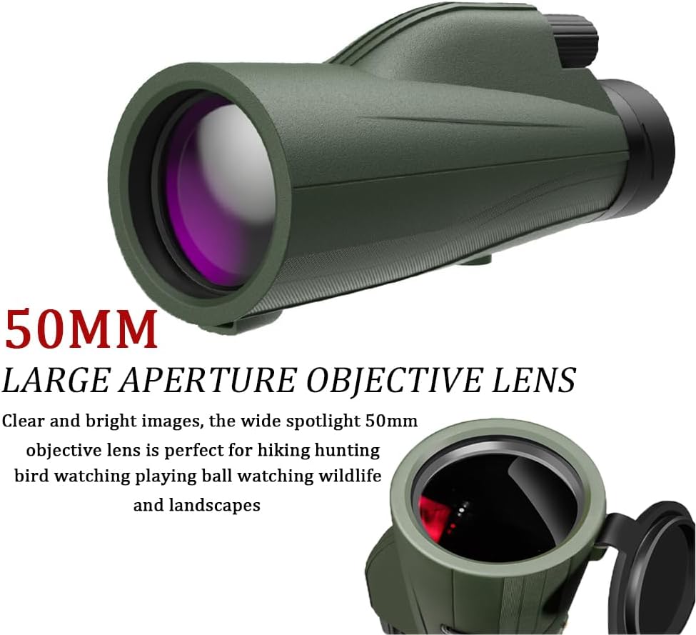 12X50 Monoculars for Adults High Powered Panoramic Low-Light Night Vision Monocular Portable Telescope - Waterproof Monoculars -BAK4 Prism FMC for Bird Watching Hunting