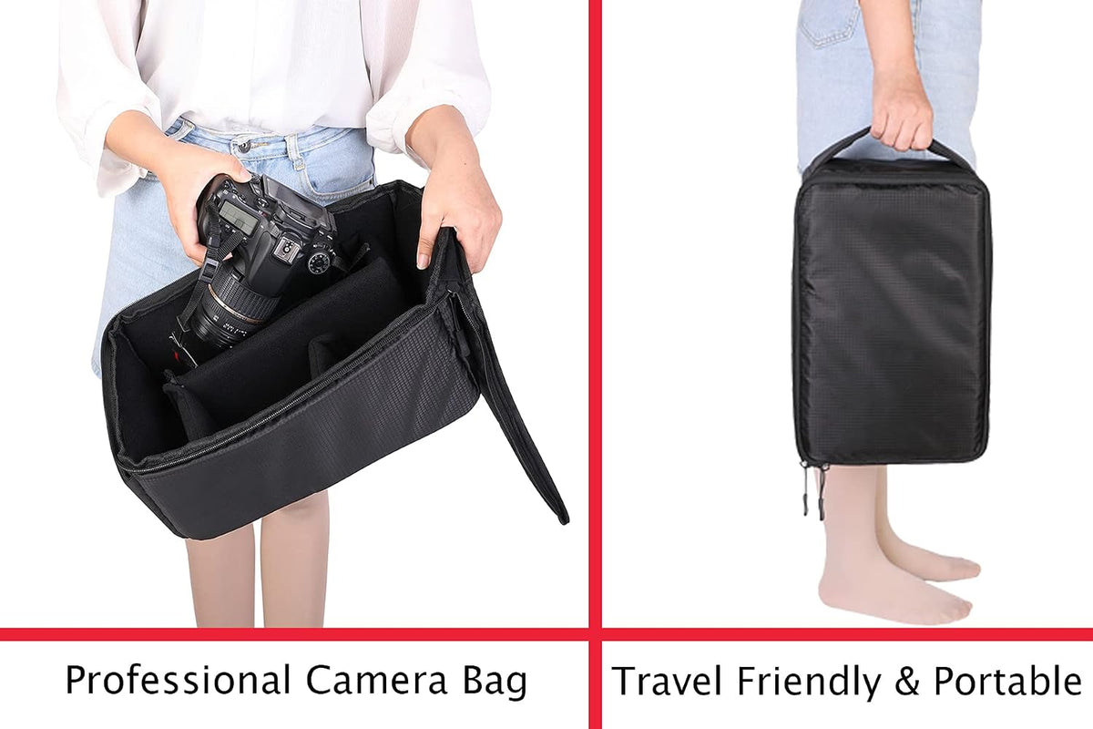 Roomy Camera Protective Bag Insert Waterproof Lens Pouch Shockproof DSLR SLR Carrying Case with Thicken Partition Padded Liner for Sony Canon Nikon Camera Flash Light & Accessories