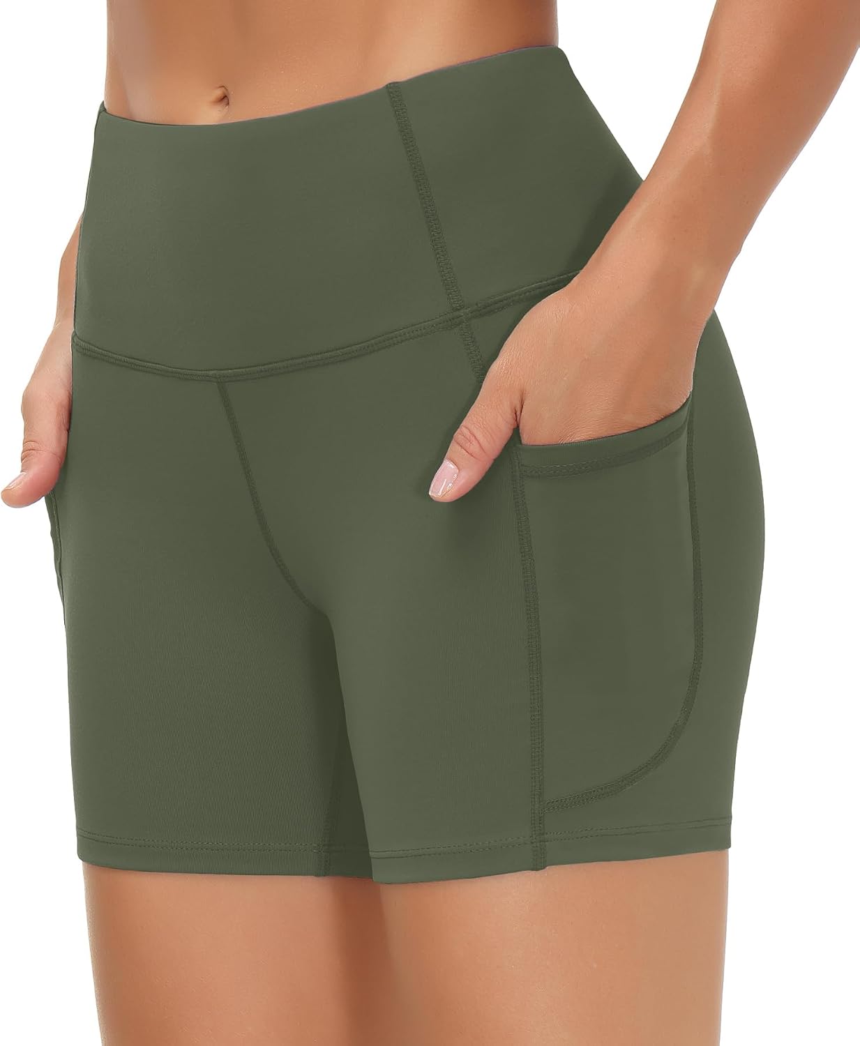 THE GYM PEOPLE High Waist Yoga Shorts for Women's Tummy Control Fitness Athletic Workout Running Shorts with Deep Pockets