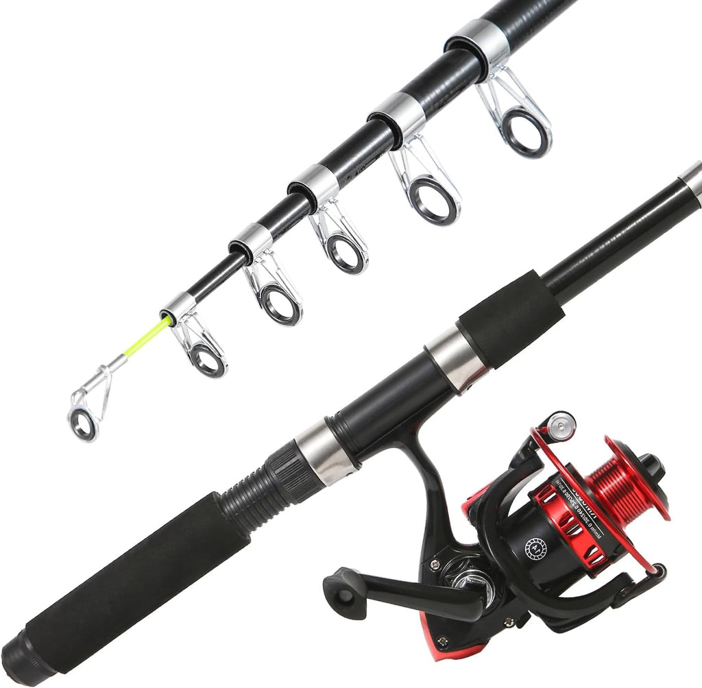 Tripquips Fishing Rod, 6.9ft 2Pcs Telescopic Fishing Rods Set, Carbon Fiber Fishing Pole, 2PCS Spinning Rod and Reel Combo with Carrier Bag Freshwater Fishing Rod and Reel Combos Kits Fishing Gear-Red