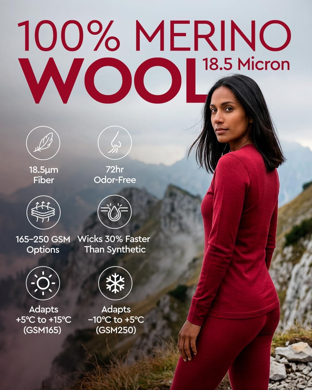 100% Merino Wool Base Layer Set Women - Thermal Underwear Long Johns PJs