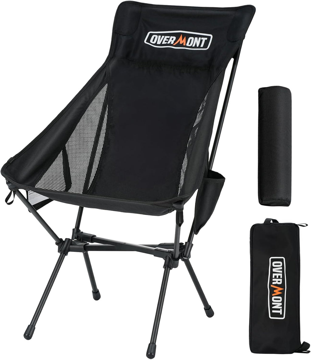Overmont Portable High-Back Camping Chair - 440LBS Support Oversized Lightweight Folding Backpacking Chair for Adults - Compact with Detachable Pillow for Outdoor Travel Hiking Beach Fishing