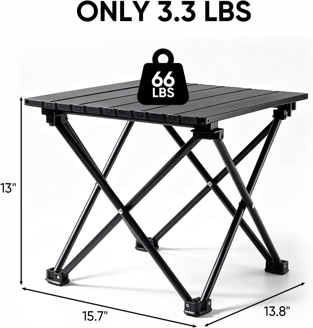 Camping Table, Ultralight Folding Camping Table with 3-Step Setup, Compact Outdoor Side Table for Camping Chair, Picnic, Fishing, Beach, Lawn, Patio, 13.8 in x 15.7 in