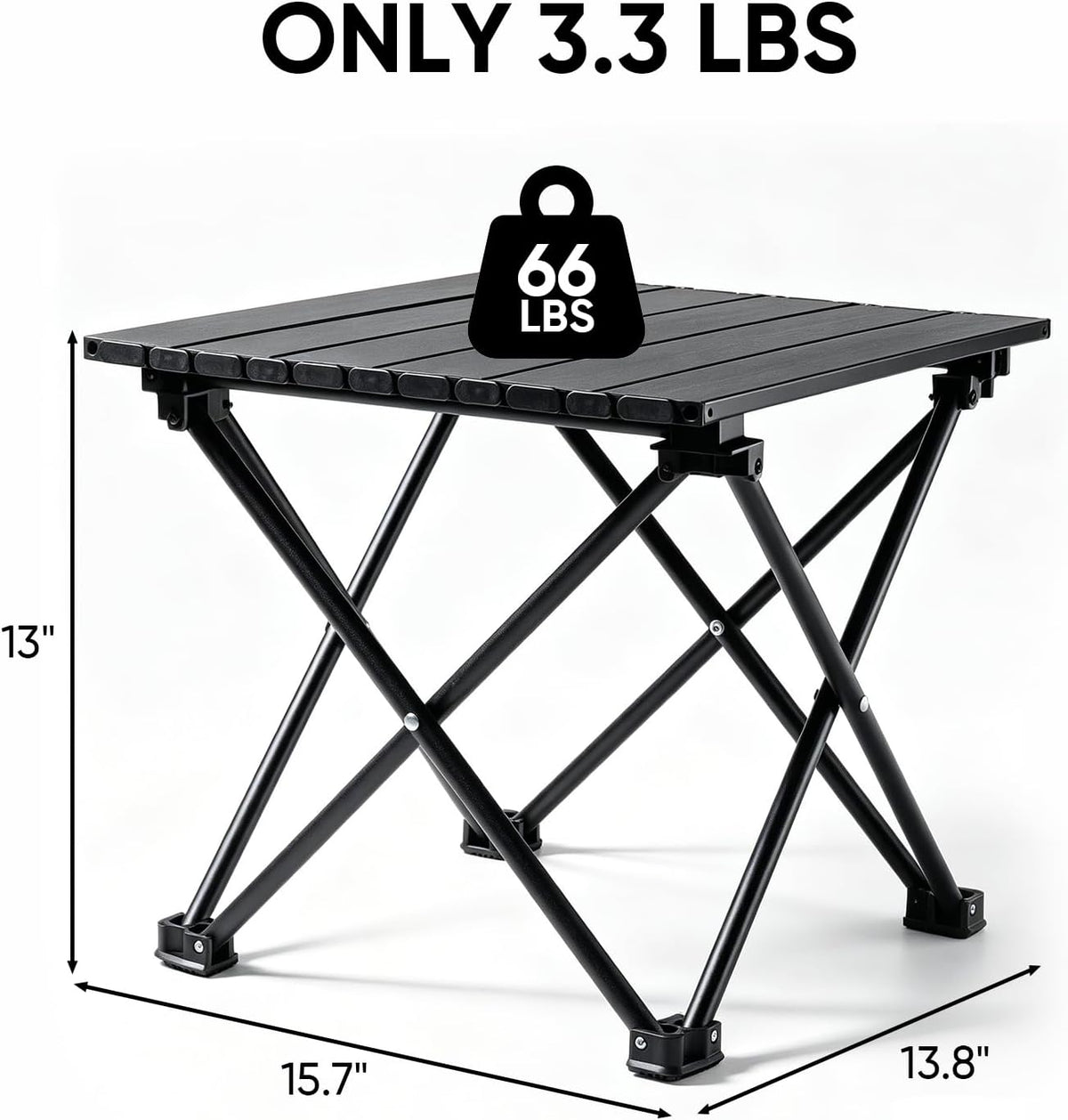 Camping Table, Ultralight Folding Camping Table with 3-Step Setup, Compact Outdoor Side Table for Camping Chair, Picnic, Fishing, Beach, Lawn, Patio, 13.8 in x 15.7 in