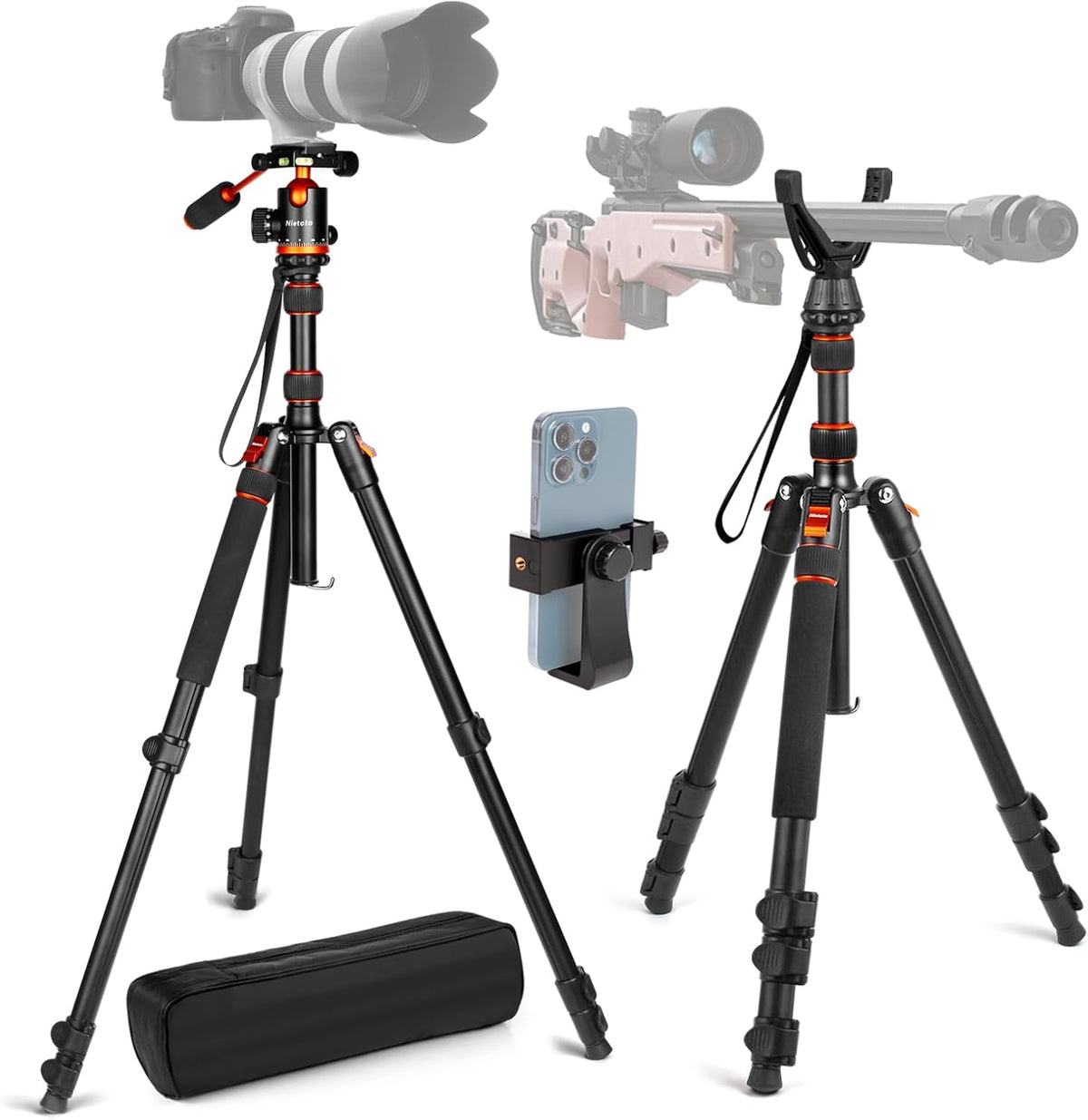 2 in 1 Camera Tripod & Hunting Stand Foldable, 68" Ball Head Tripod for Camera and Phone, Heavy Duty Tripod for DSLR Camera Lasers Binoculars Telescope Spotting Scope, Min Size 16.5" with Bag