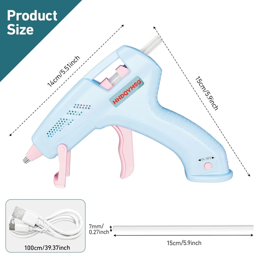 Cordless Hot Glue Gun, 20W Hot Glue Gun with 30PCS Premium Glue Sticks & 1m USB-C Cable, 2000mAh Built-in Battery Suitable for School Craft, Home Repair, DIY (Cordless) (Blue)