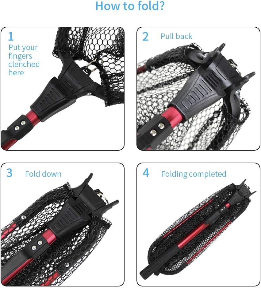 YVLEEN Folding Fishing Net - Foldable Fish Landing Net Robust Aluminum Telescopic Pole Handle and Nylon Mesh 16inch Hoop Size