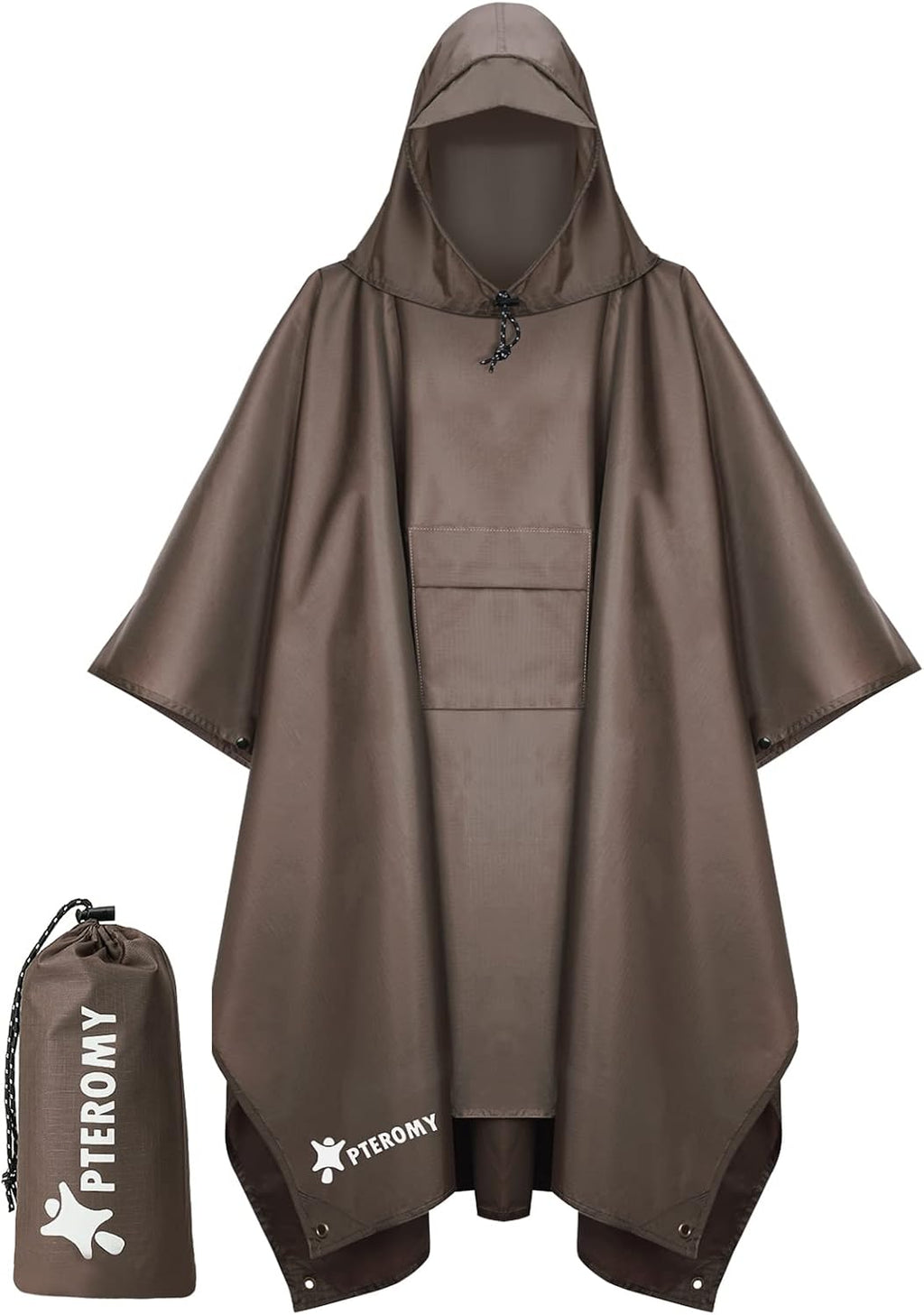 PTEROMY Hooded Rain Poncho for Adults, Reusable Waterproof Raincoat
