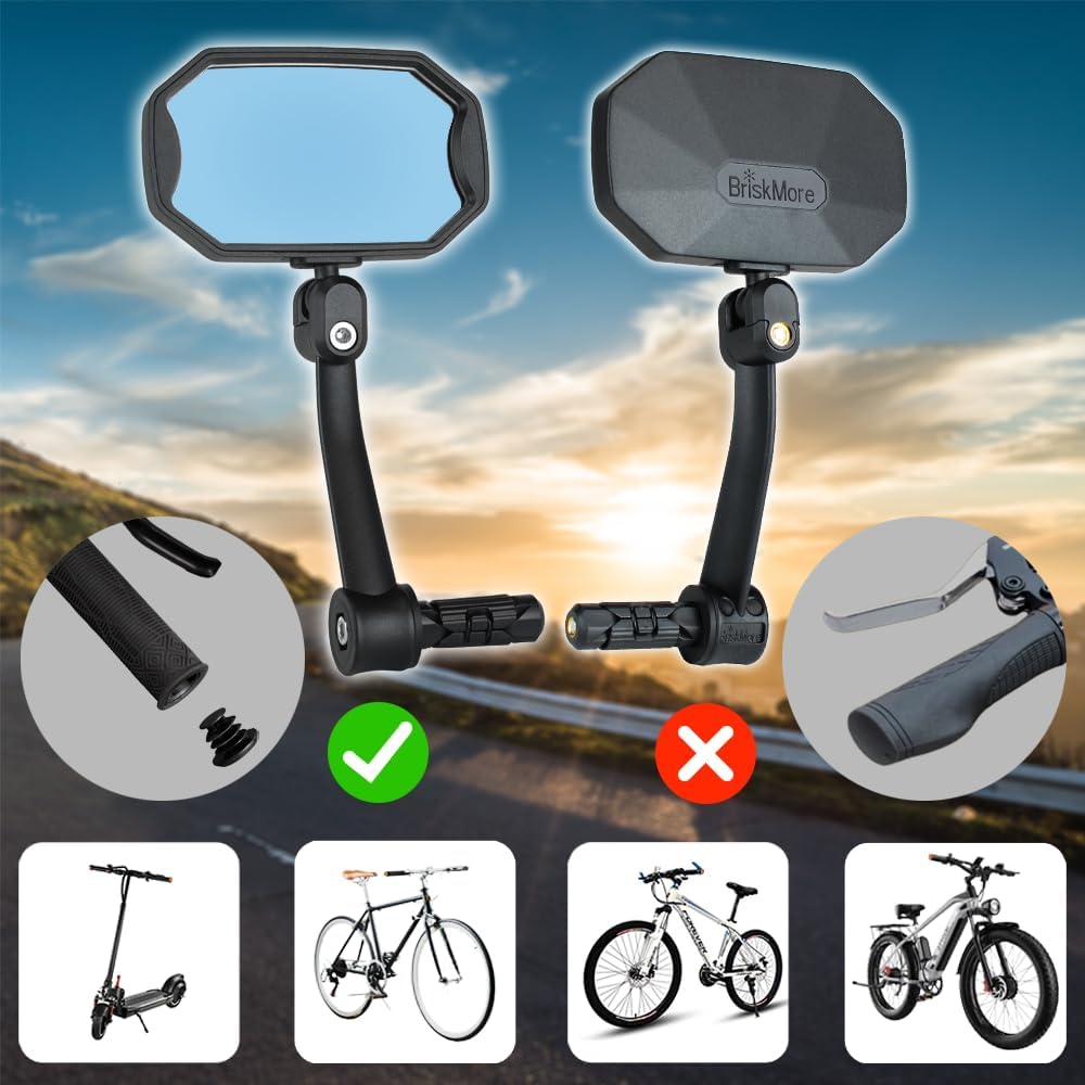 BriskMore Barend Mirror for E-Bikes & Scooters, HD Glass,1 Pair