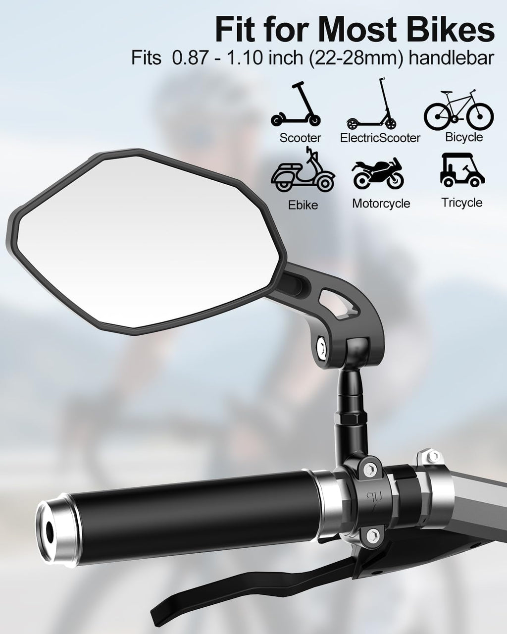 Vitog Adjustable Bike Mirror, 360° Rotatable HD Shatterproof Glass, E-Bike