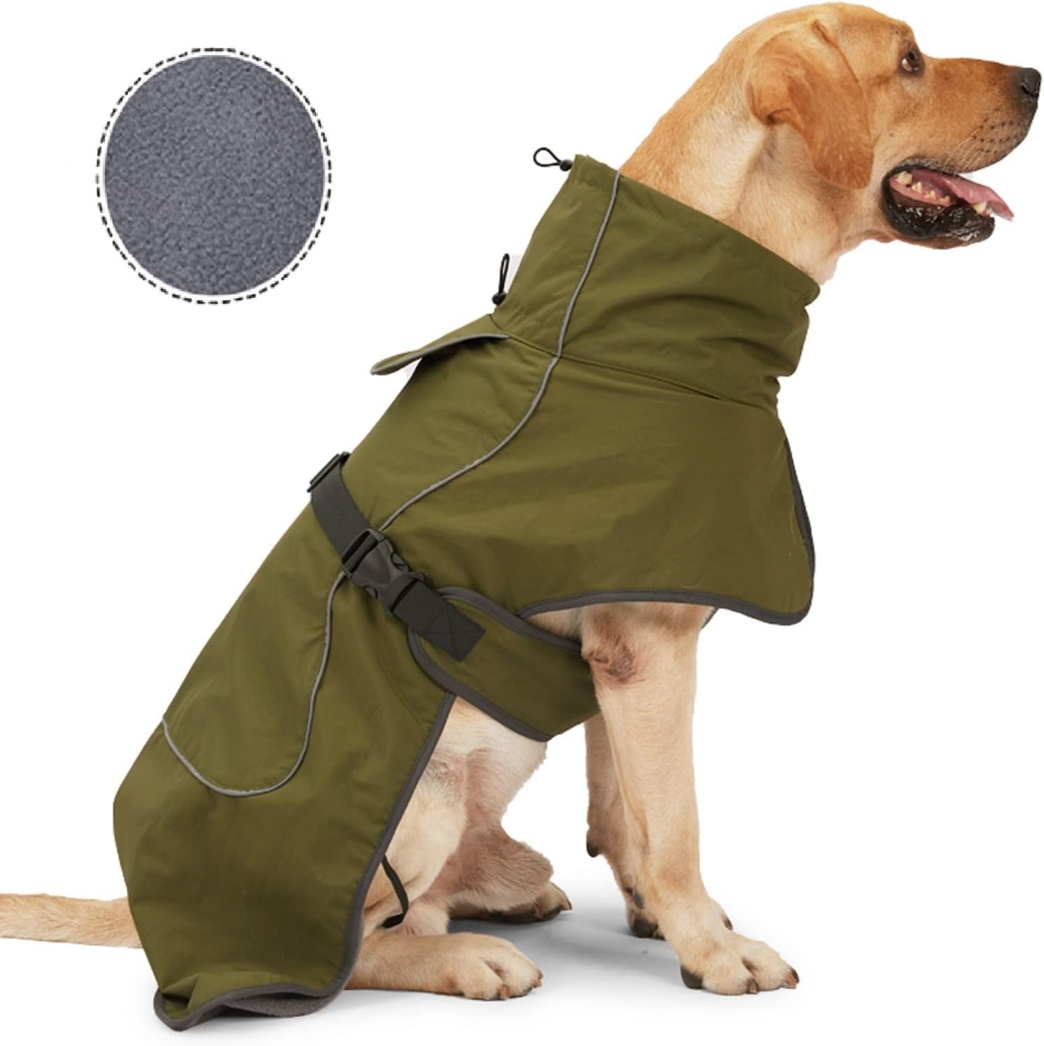Dog Raincoat - Waterproof Dog Winter Jackets Windproof Coat with Velvet Inner Winter Dog Rain Coat with Reflective Strip,Green 3XL