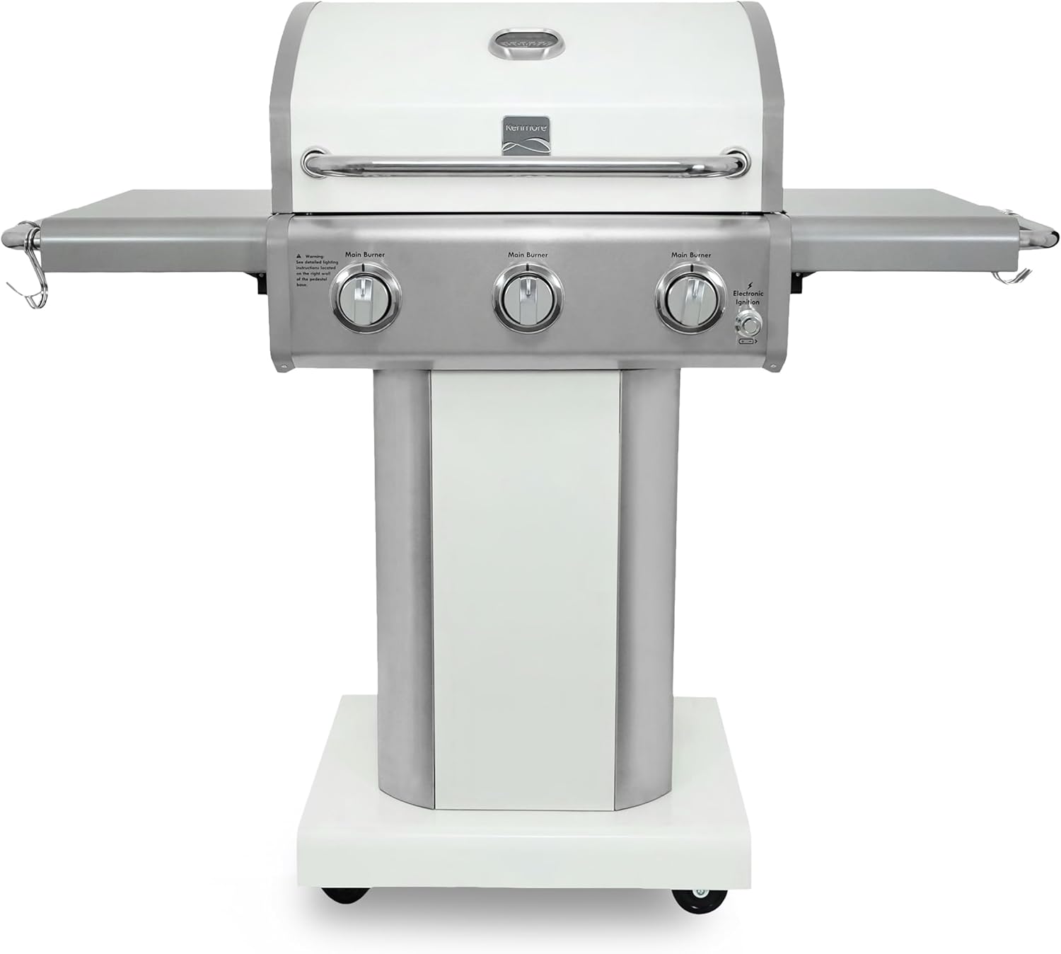 Kenmore 3-Burner Gas Grill | Foldable Side Tables, Cast Iron Cooking Grates, Warming Rack, Hooks for BBQ Grilling Tools, Propane Gas Barbecue Grill, 30,000 BTUs, Black with Copper Accent