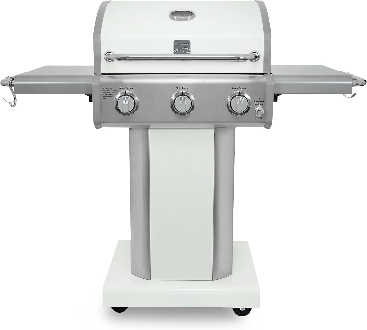 Kenmore 3-Burner Propane BBQ Grill, 30,000 BTUs Gas Grill with Cast Iron Cooking Grates, Folding Side Tables & Wheels, Outdoor Grill with Tool Hooks, Teal