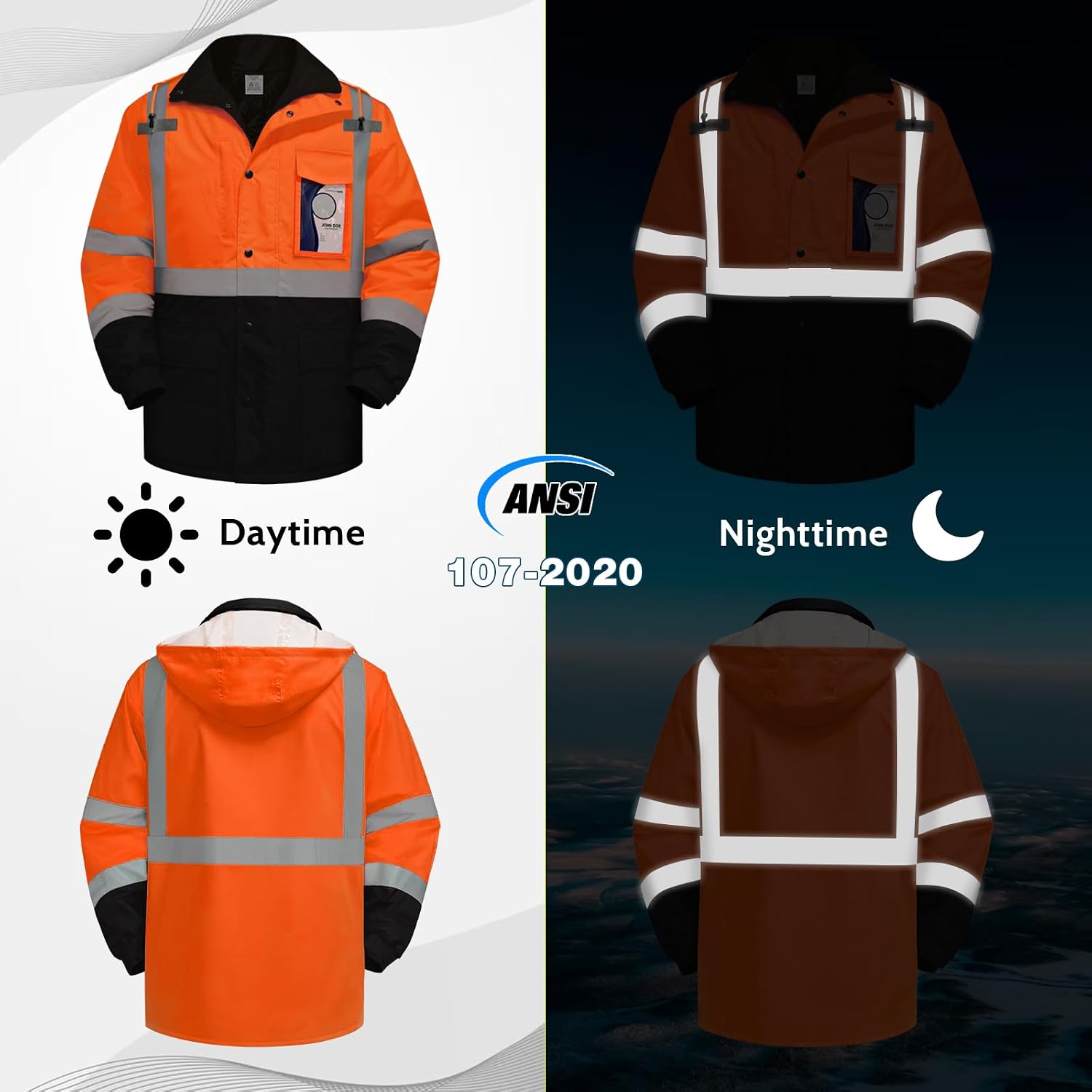High Visibility Safety Jacket, Reflective Jacket, Orange-B, S