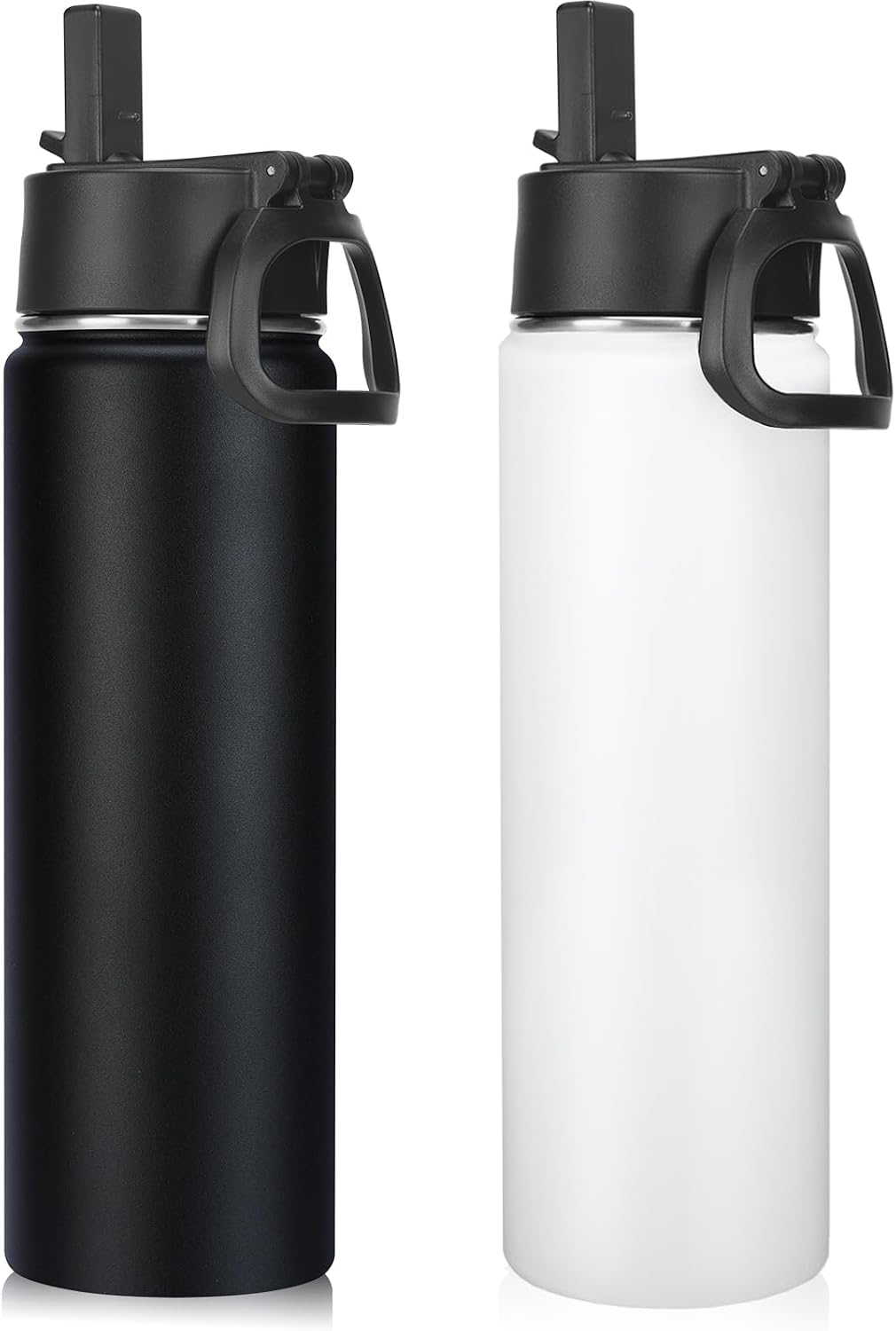Neihepal 22 oz Insulated Water Bottles with Leak Proof Straw Lid, Wide Mouth Double Walled Vacuum Stainless Steel Metal Water Bottle (Mix,2 Pack)
