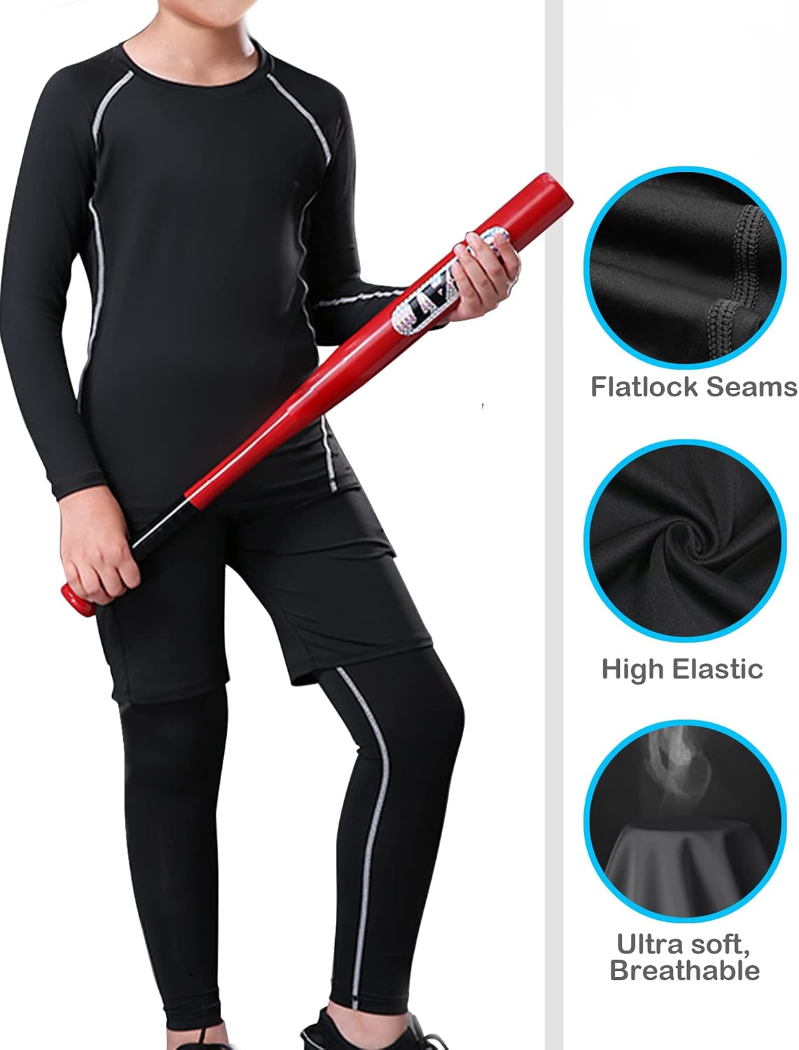 HOPLYNN 4 Pack Youth Boy's Compression Leggings Athletic Tight Pants