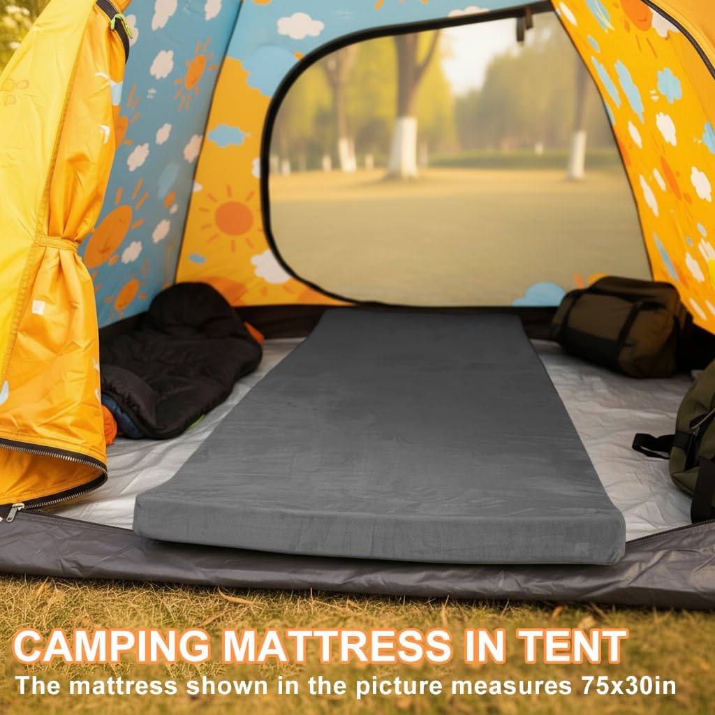 Roll Up Foam Camping Mattress - 30D High-Density Foam Sleeping Pad with Travel Bag - Portable Floor Mat for Tent, Car Camping & Guest Bed
