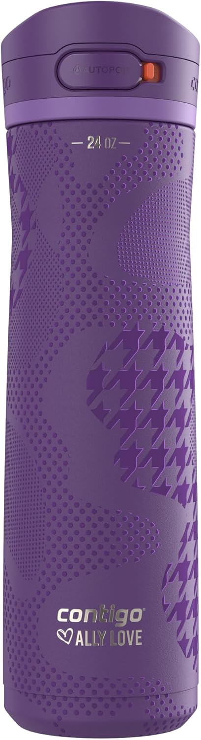 Contigo x Ally Love Jackson Chill 2.0, Stainless Steel, Spill Proof Water Bottle with AutoPop Lid, BPA Free, 24oz, Violet