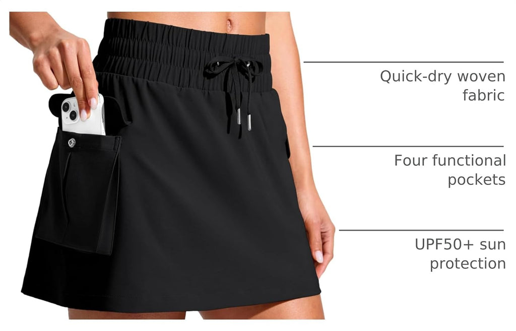 SANTINY 14" Cargo Skorts for Women with 4 Pockets Drawstring High Waisted Golf Hiking Skirt for Casual Summer Travel