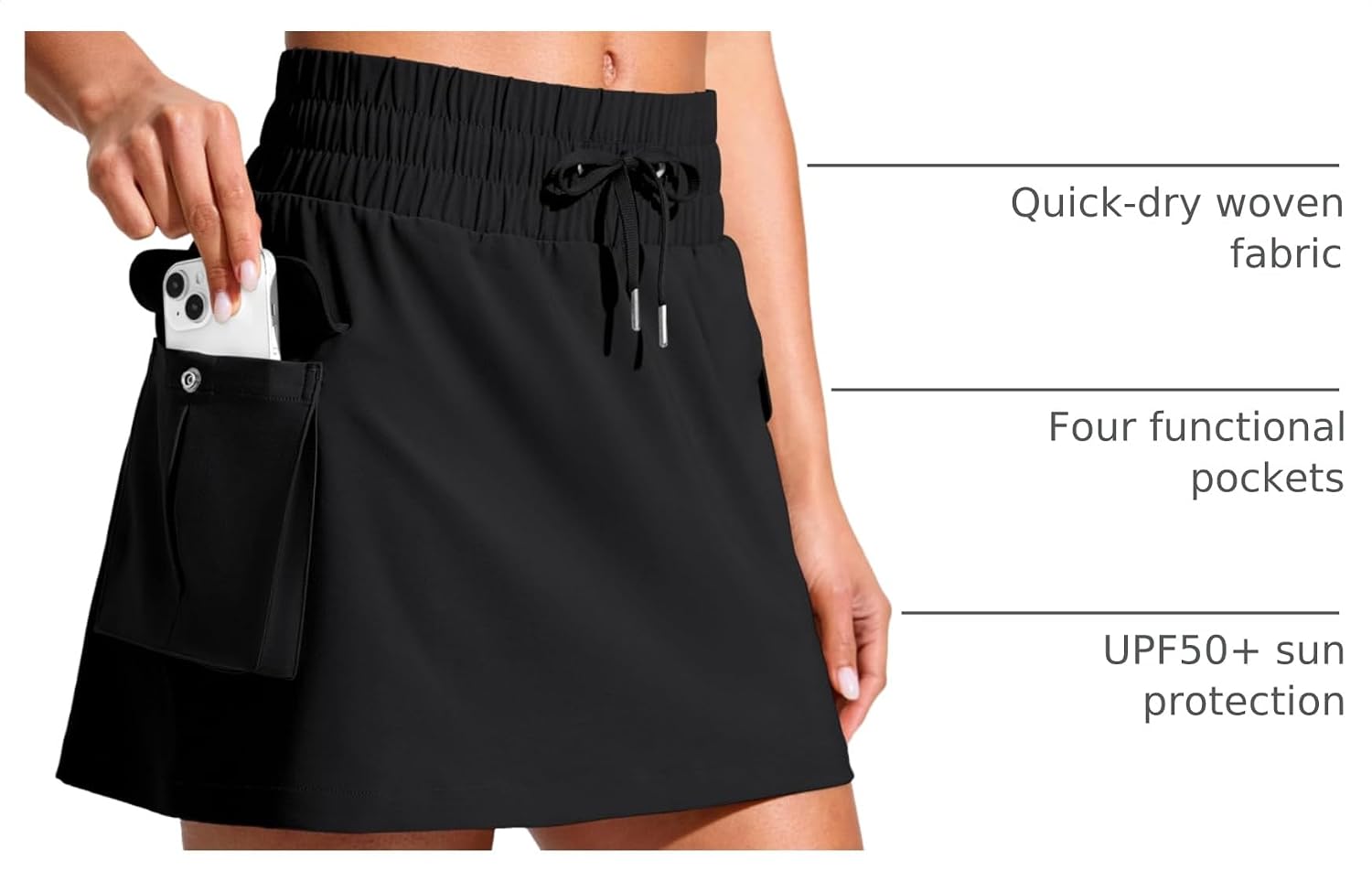 SANTINY 14" Cargo Skorts for Women with 4 Pockets Drawstring High Waisted Golf Hiking Skirt for Casual Summer Travel