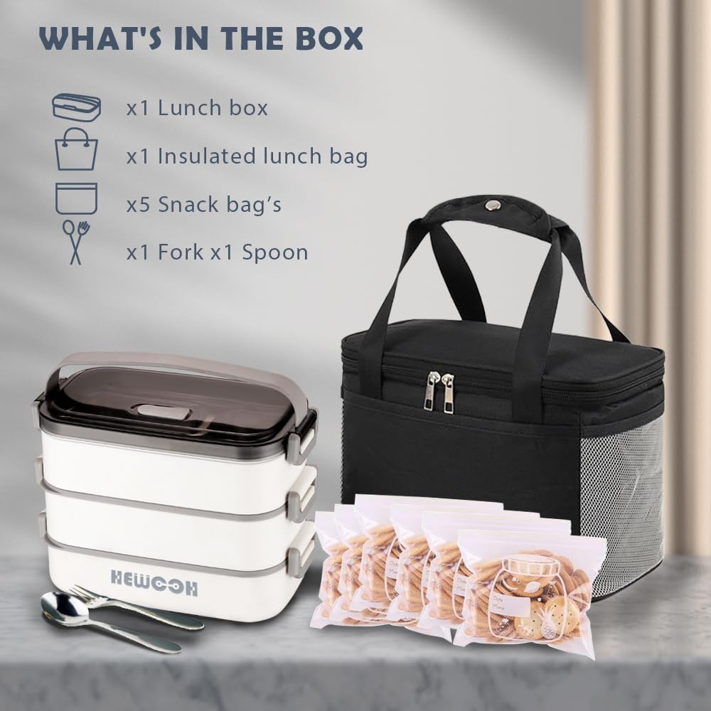 Bento Box Adult Lunch Box (74 Oz Large Capacity), Reusable, Leak-Proof, Including Lunch Bag, Fork And Spoon, 3 Dividers, Suitable For Work, Picnic, Dishwasher And Microwave Safe.(White)
