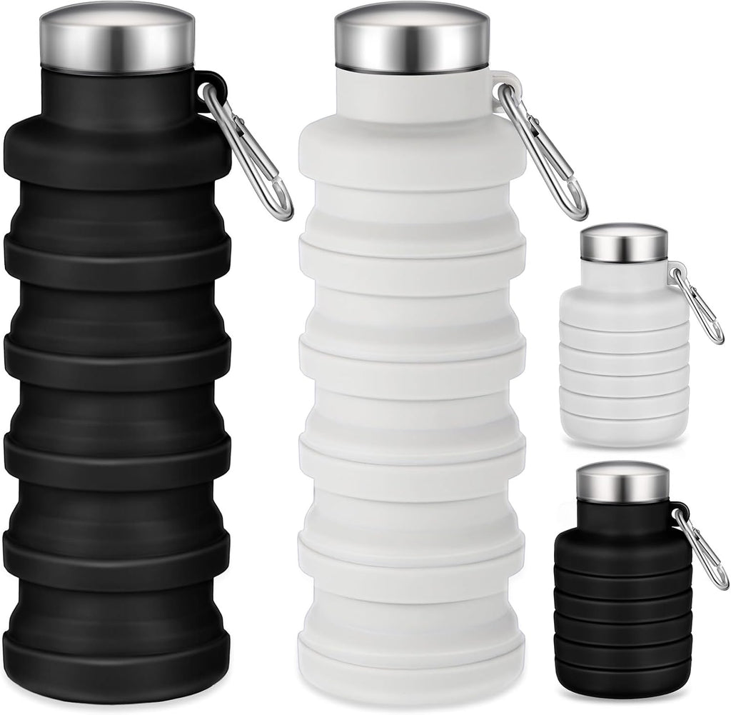 Baderke 2 Pcs Collapsible Water Bottles, 17oz, Black, Gray White