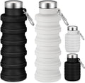 Baderke 2 Pcs Collapsible Water Bottles, 17oz, Black, Gray White