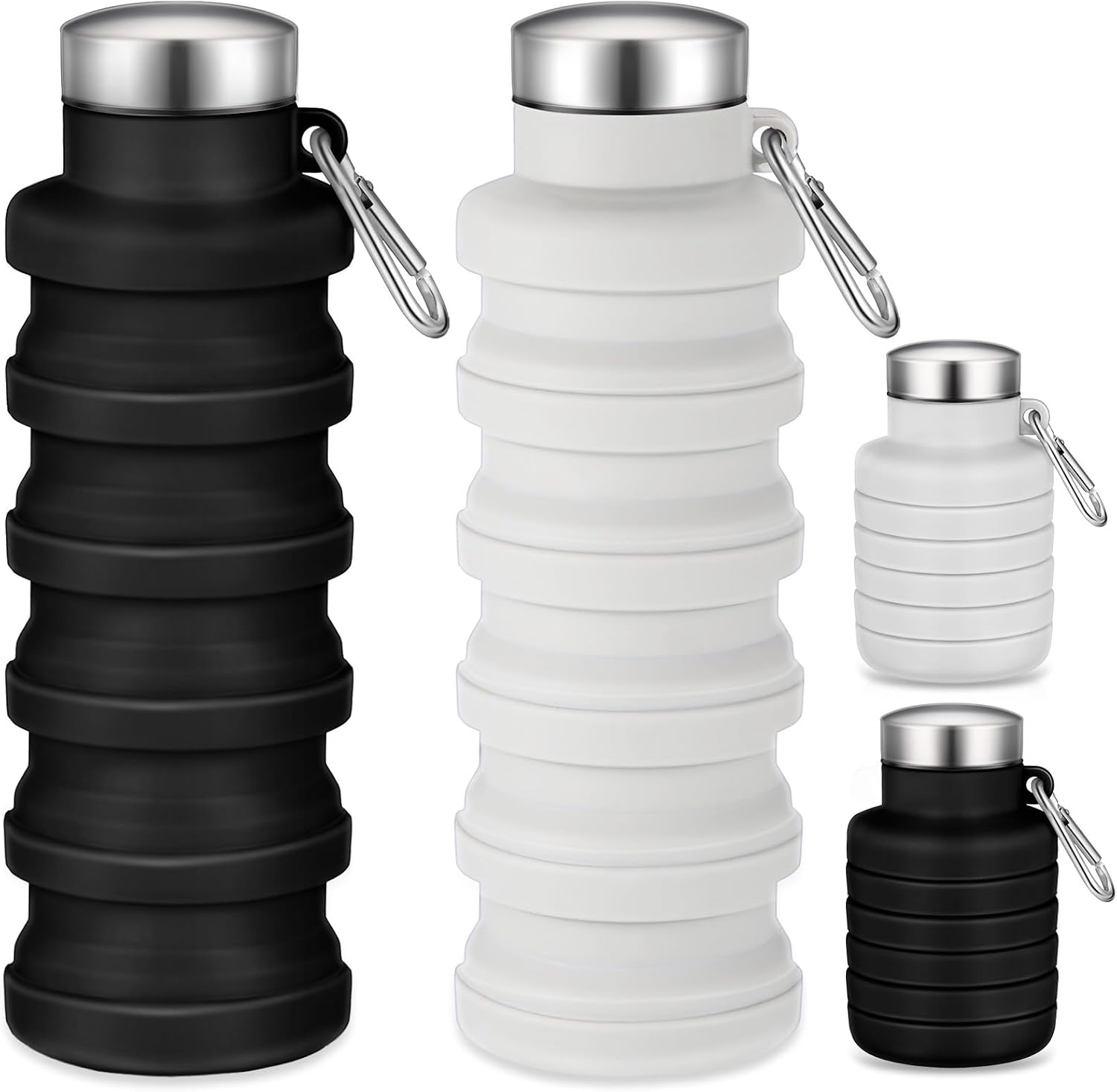 Baderke 2 Pcs Collapsible Water Bottles, 17oz, Black, Gray White