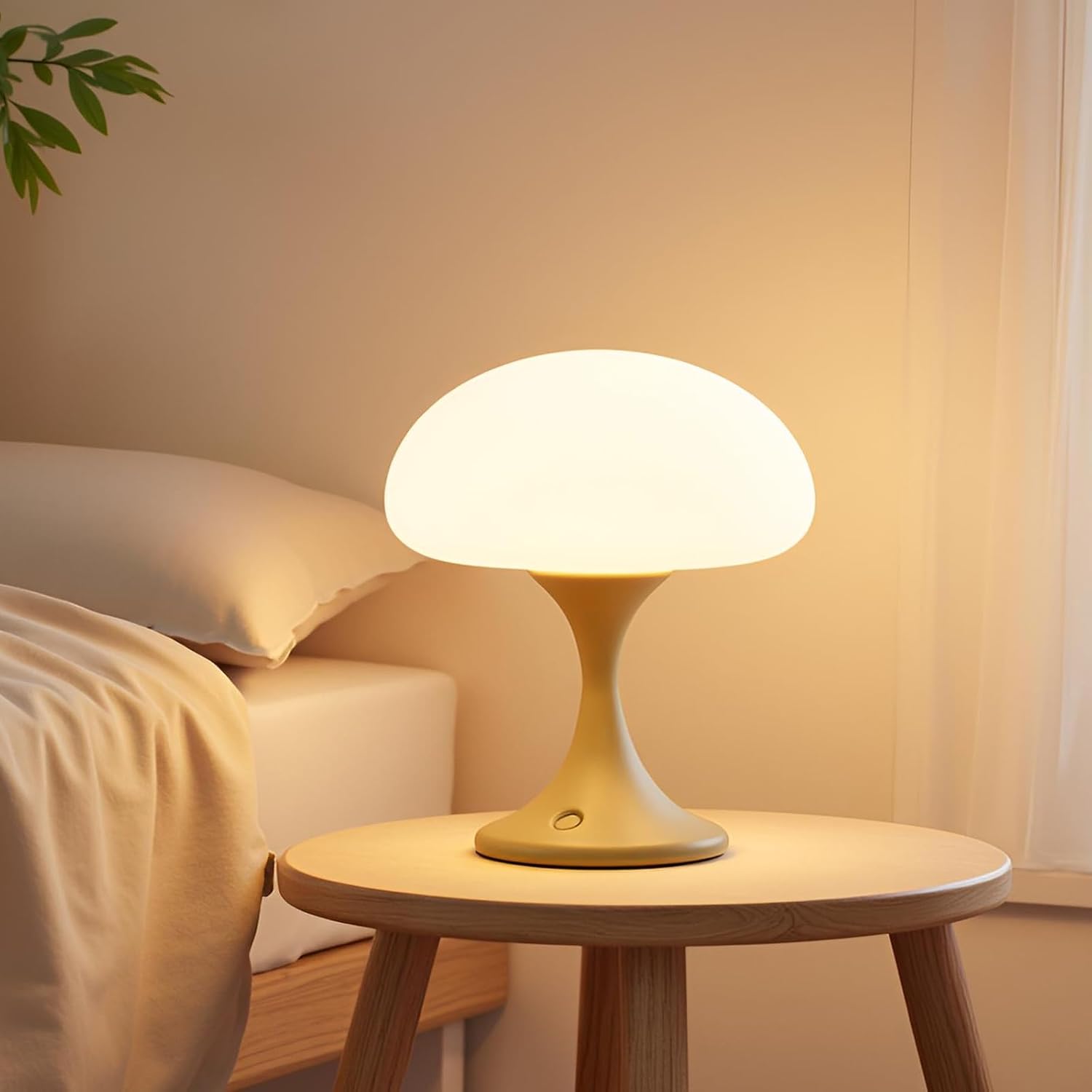 MAGCHARM Mushroom Lamp, 5W LED Cordless Rechargeable Table Lamp with Glass Shade, Small Retro Dimmable Touch Light with 3 Color Temps, Aesthetic Mid Century Bedside Light for Bedroom Ambient, Mustard