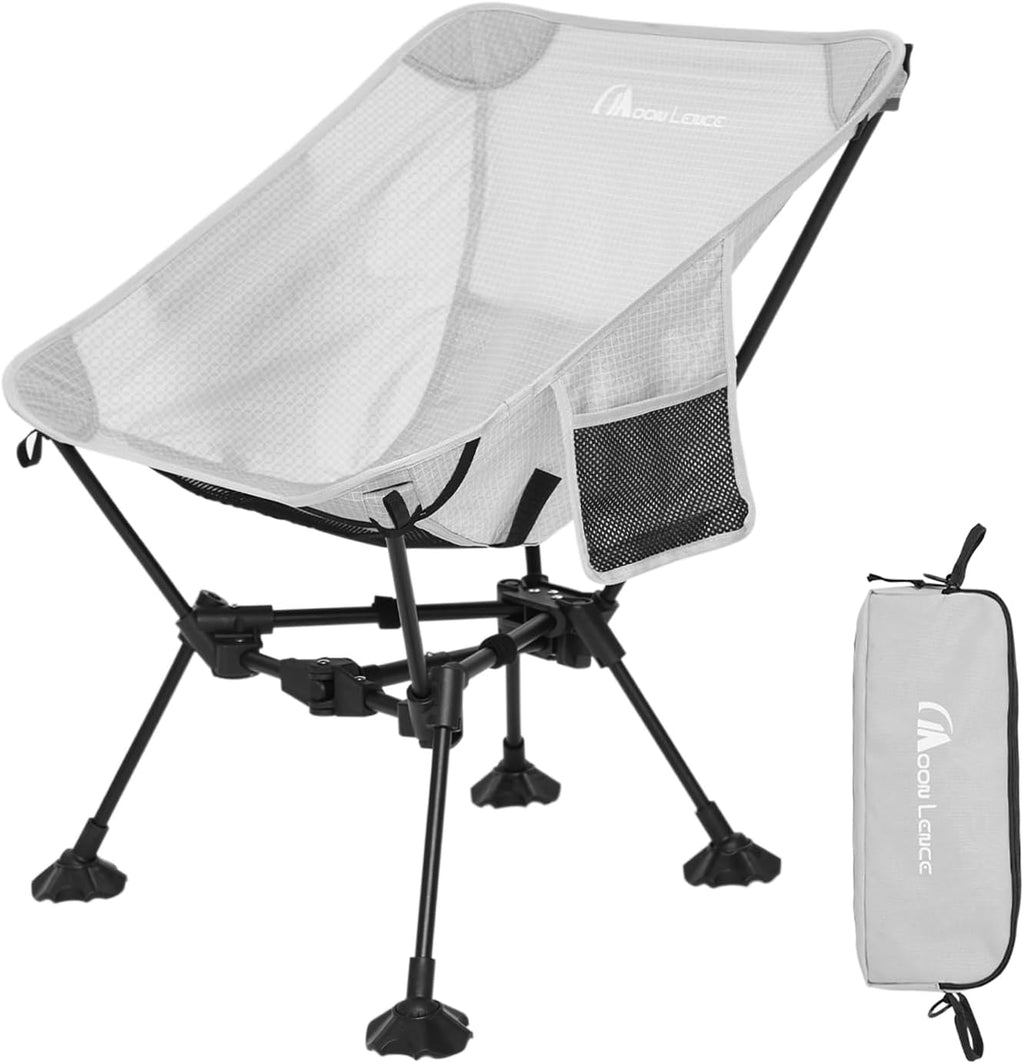 MOON LENCE Portable Camping Chair，Lightweight Backpacking Hiking Chairs,Compact,Foldable,with Anti-Sinking Large Feet for Beach,330 lbs Capacity (Grey, Standard)