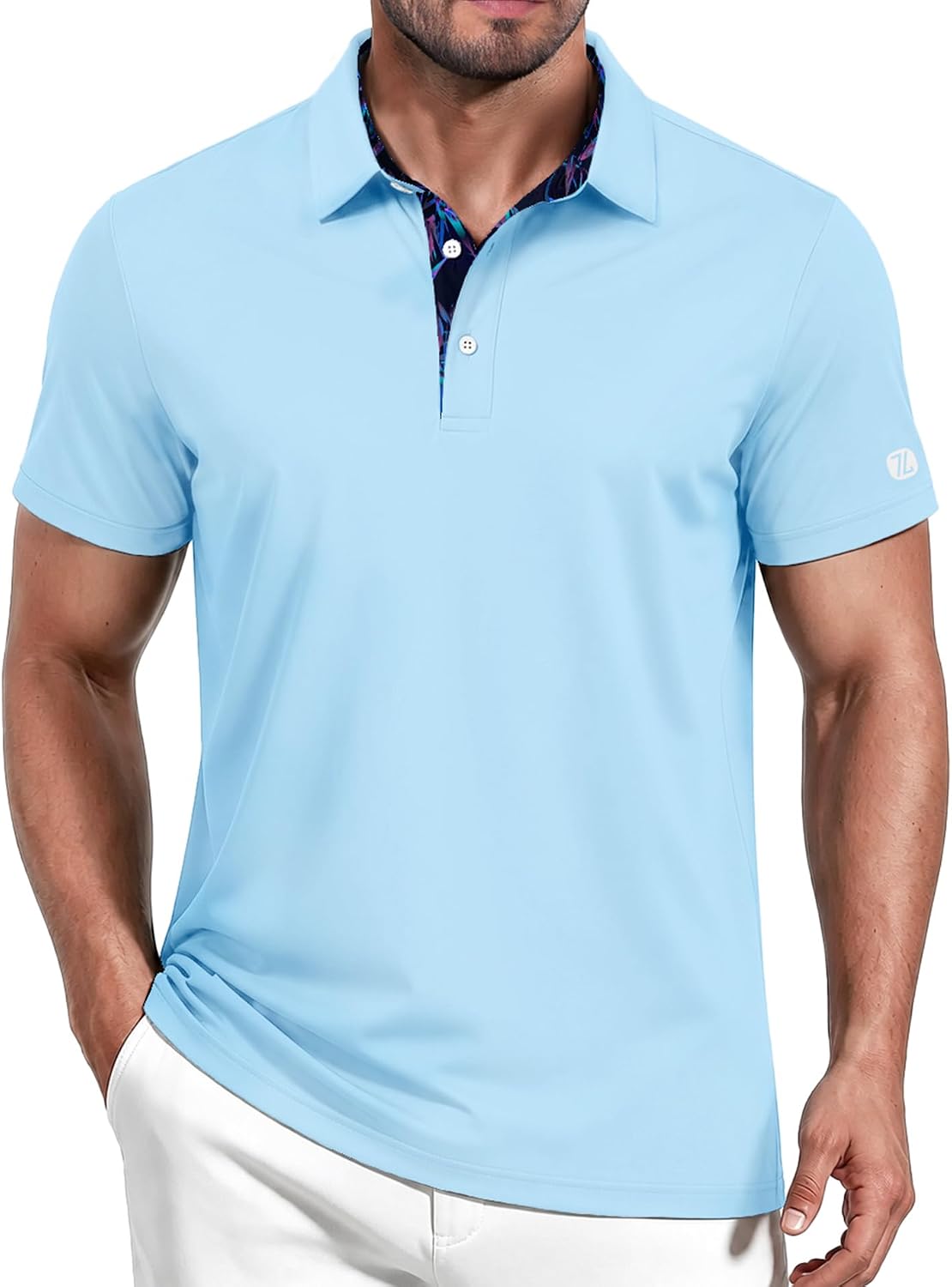 ZITY Golf Shirts for Men Short Sleeve Moisture Wicking Solid Performance Designed Print Collared Casual Polo Shirt